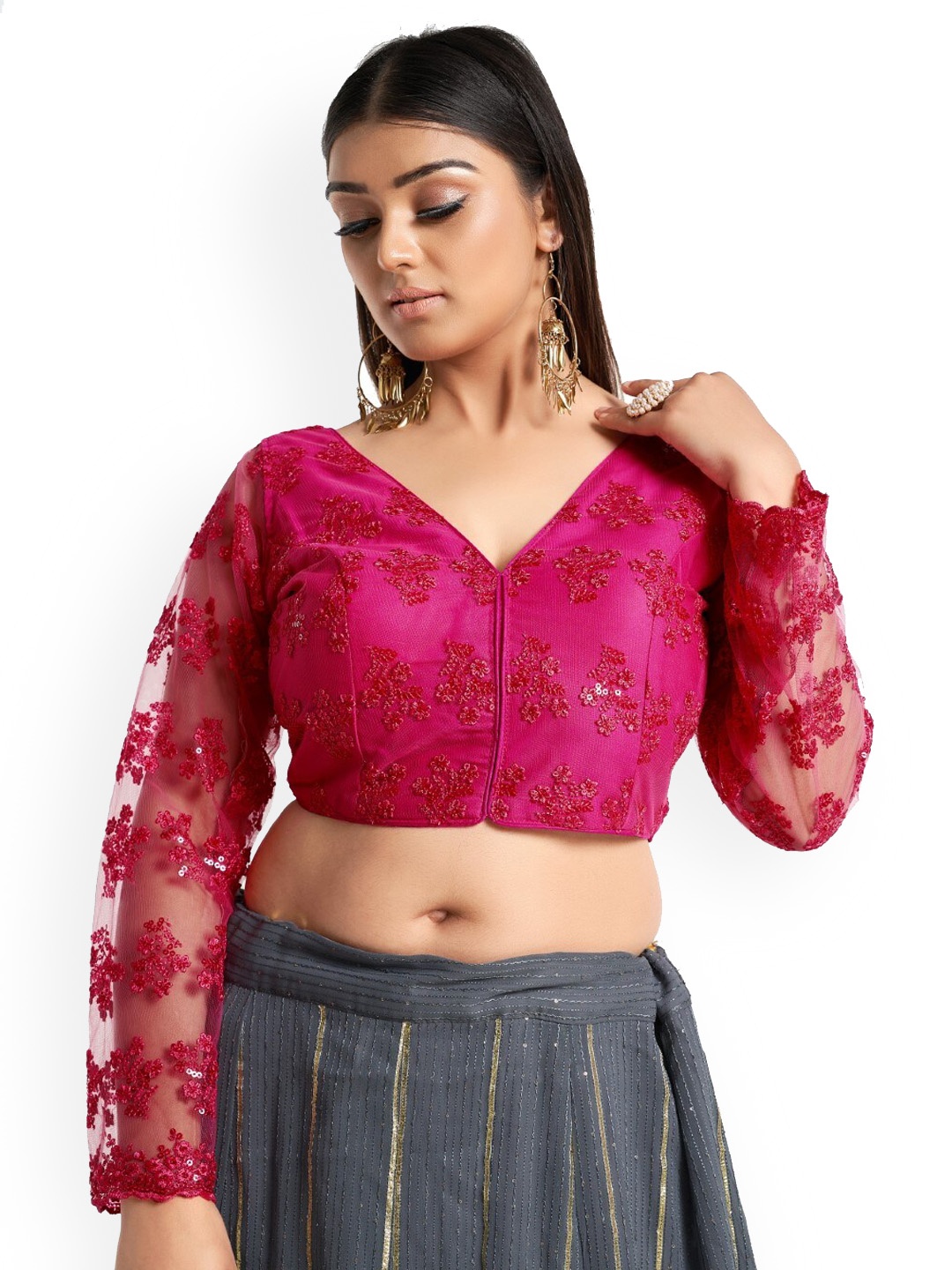 

HIMRISE Embroidered Sequinned Saree Blouse, Pink