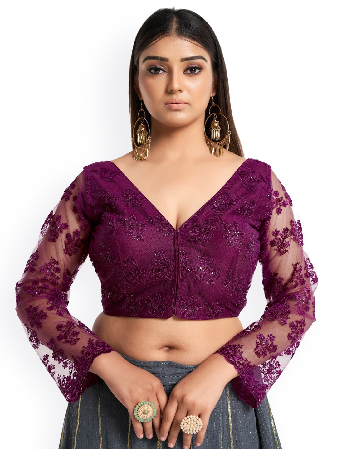 

HIMRISE Embroidered Sequinned Silk Saree Blouse, Purple