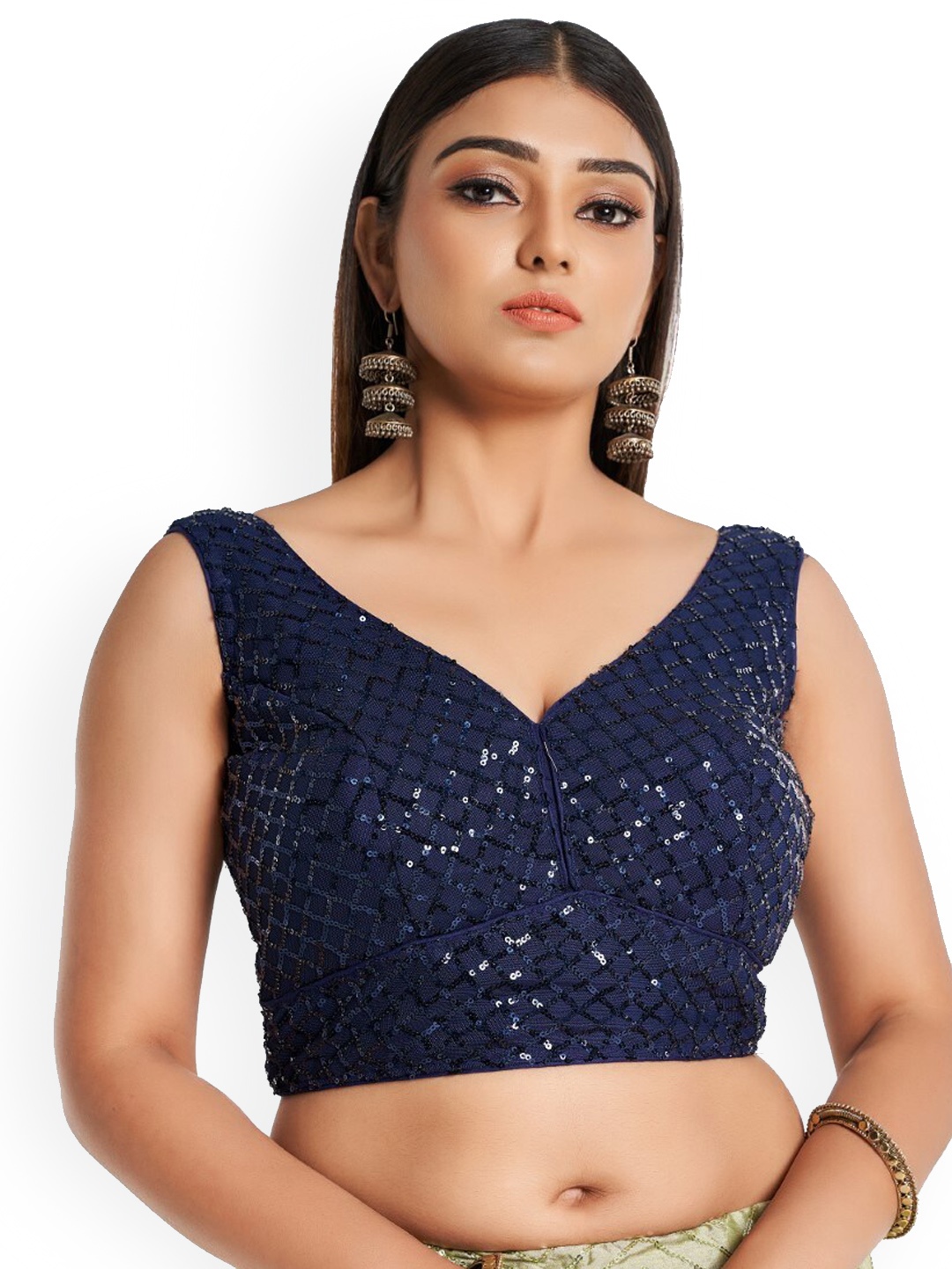 

HIMRISE Sequinned Embellished Cotton Saree Blouse, Blue