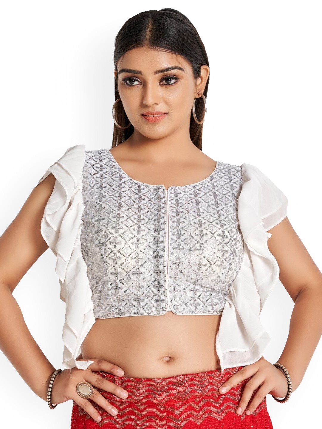 

HIMRISE Sequinned Embroidered Saree Blouse, White