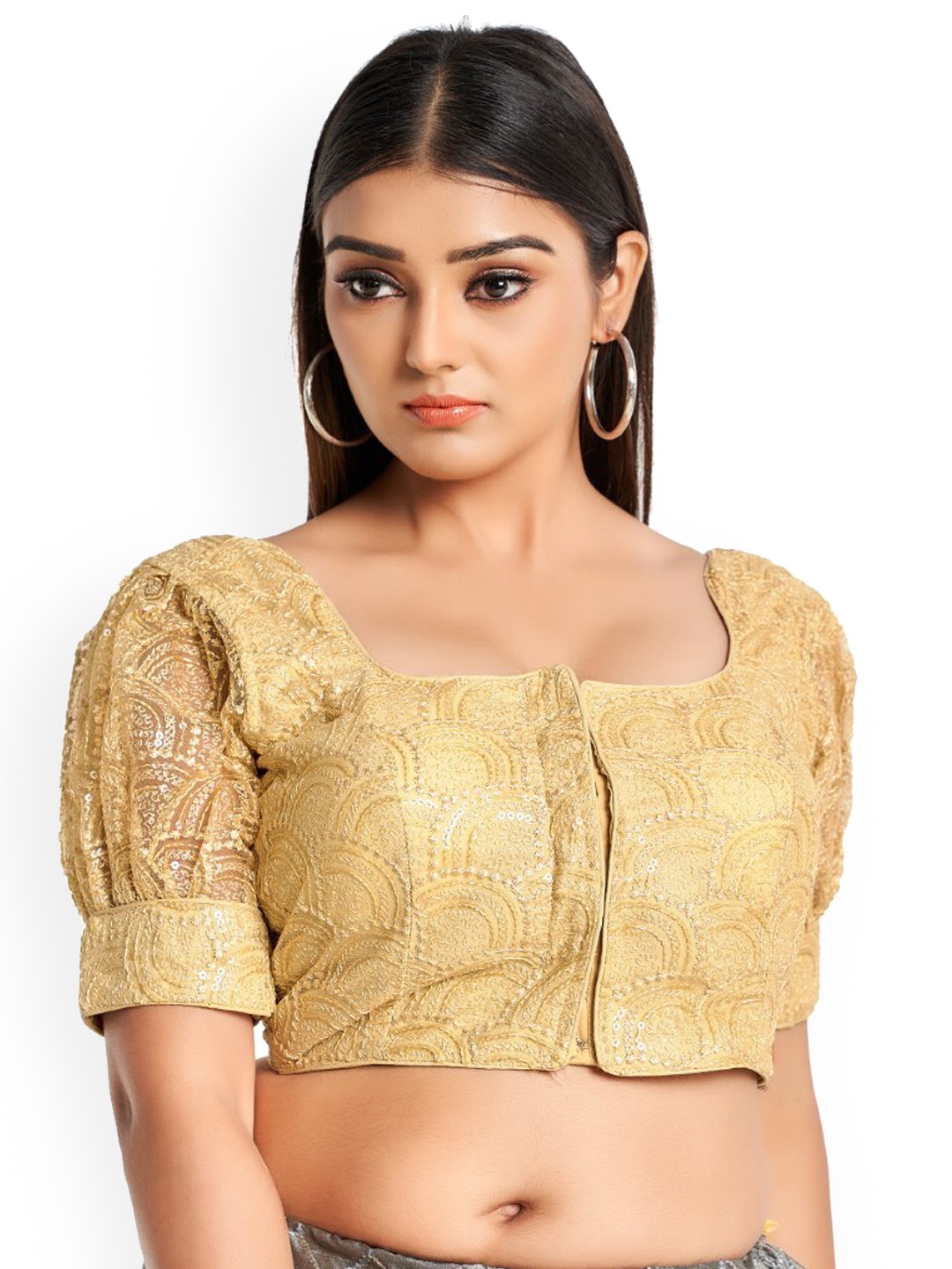 

HIMRISE Embroidered Cotton Saree Blouse, Gold