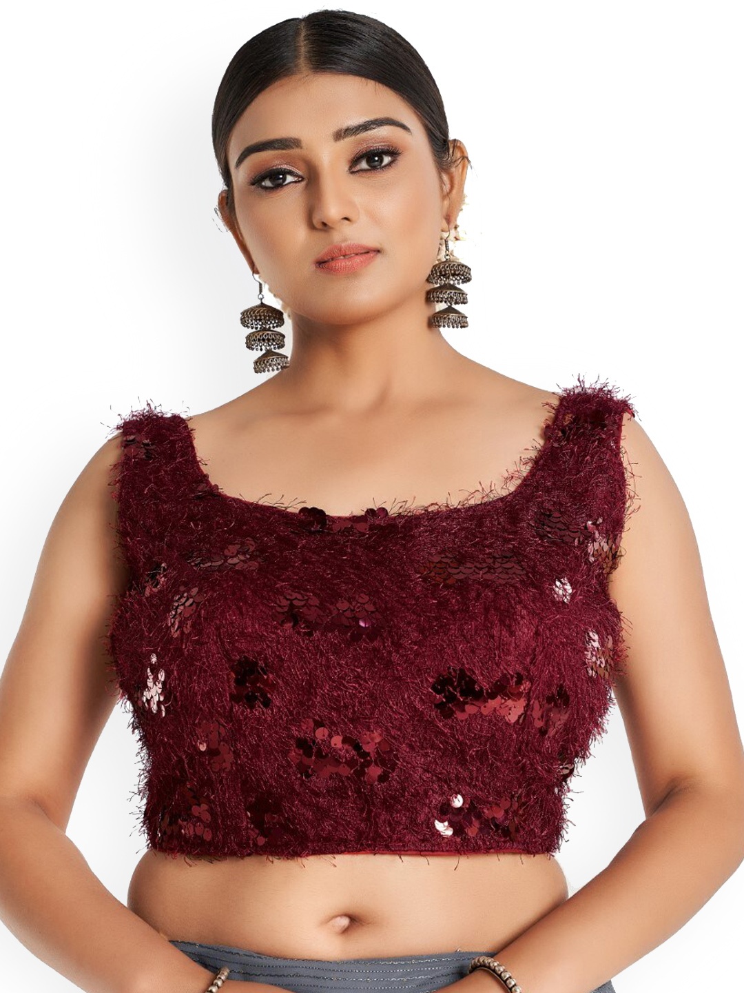 

HIMRISE Self-Design Sequined Cotton Saree Blouse, Maroon