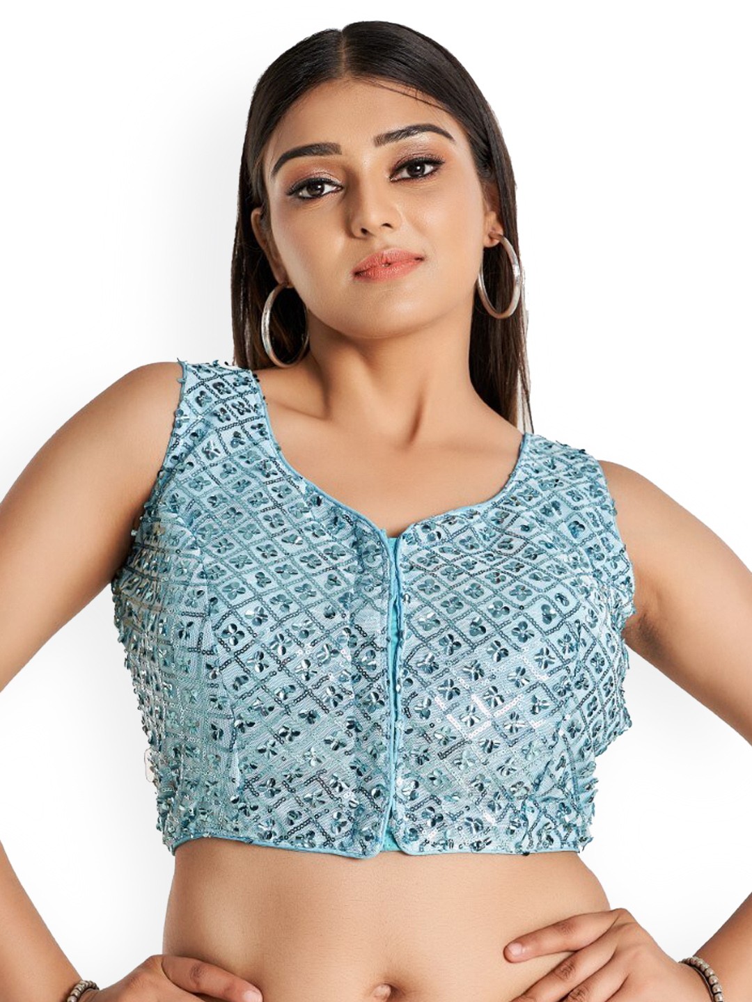 

HIMRISE Sequined Embellished Cotton Saree Blouse, Blue