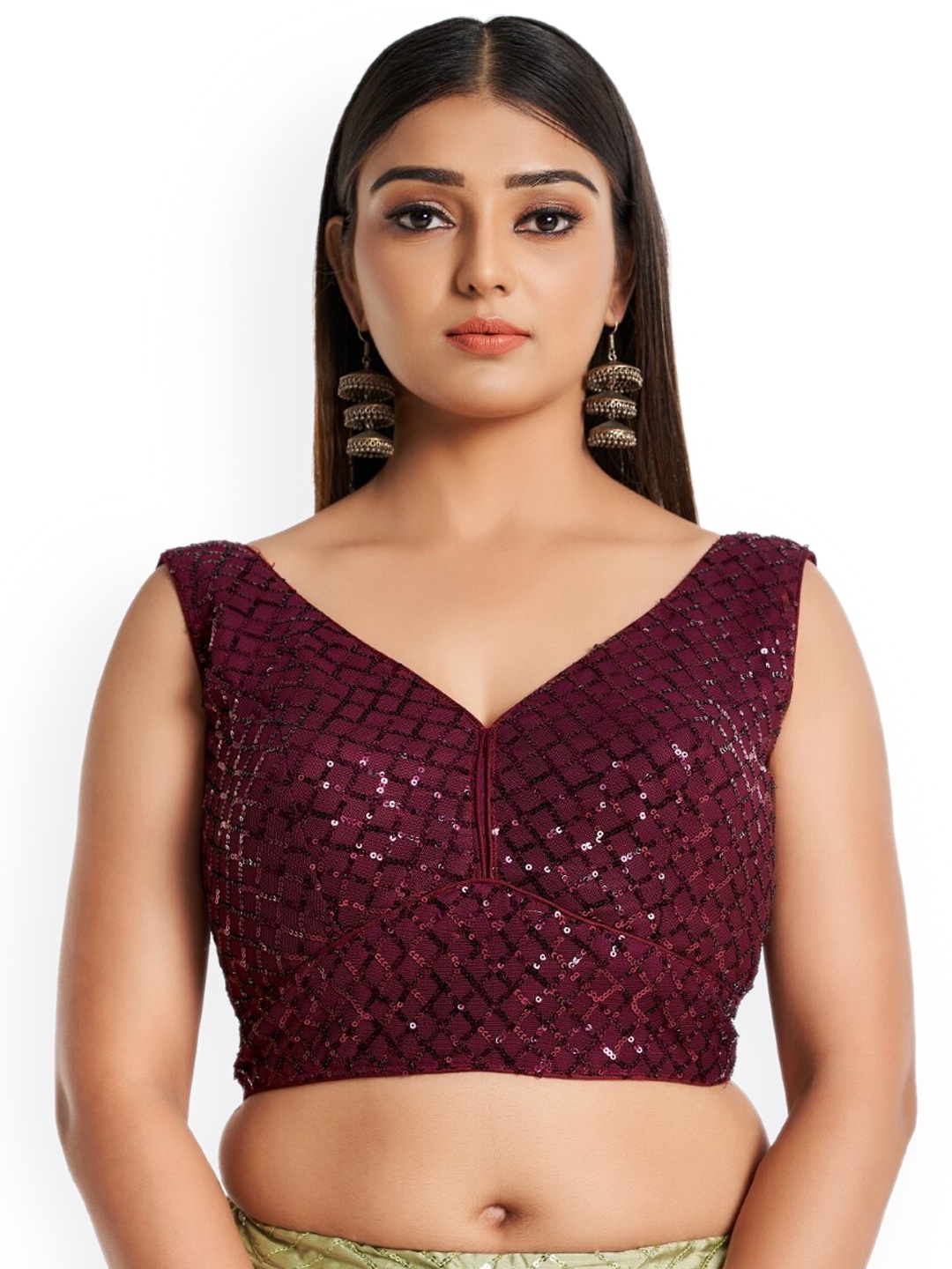 

HIMRISE Sequined Embellished Cotton Saree Blouse, Purple
