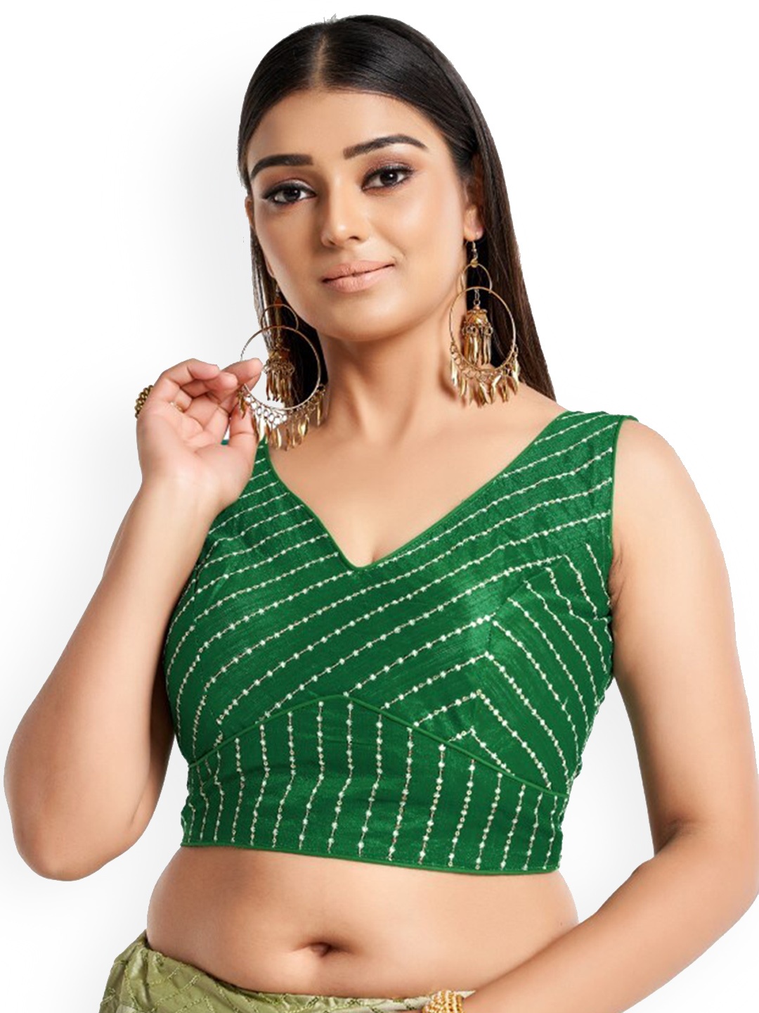 

HIMRISE Embriodered V-Neck Sleeveless Silk Blouse, Green