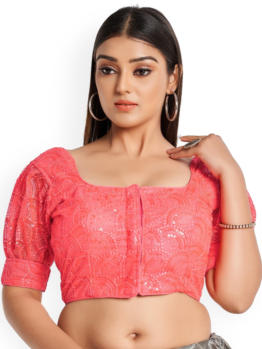 

HIMRISE Embroidered Cotton Saree Blouse, Pink