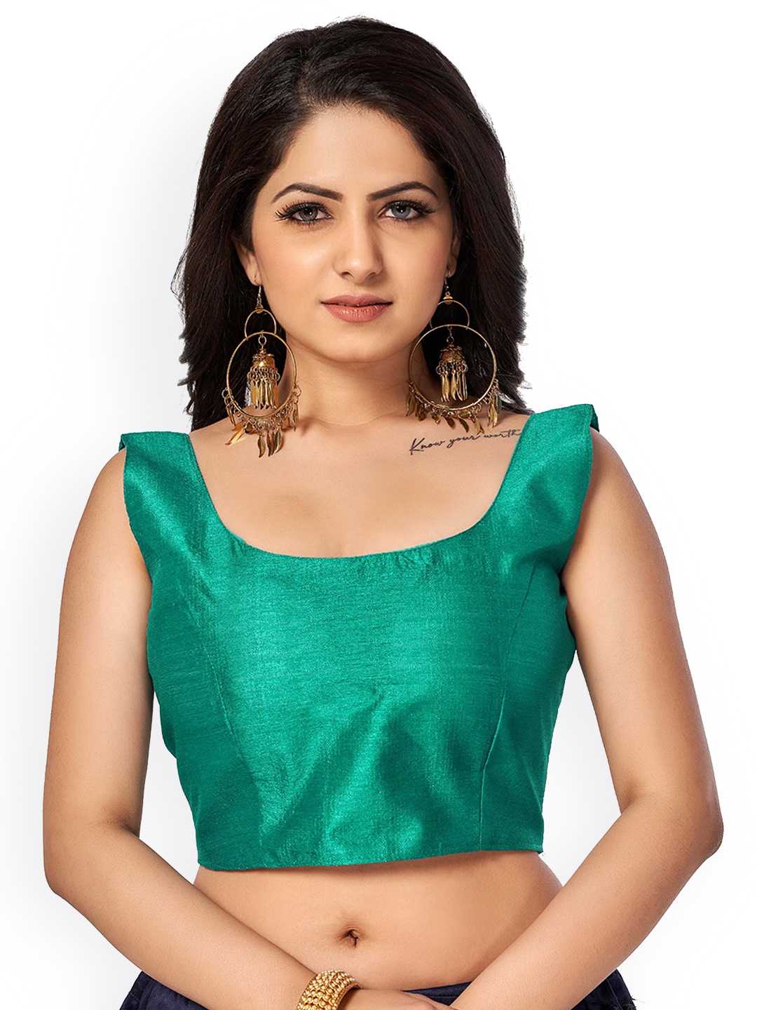 

HIMRISE Embroidery Cotton Saree Blouse, Blue