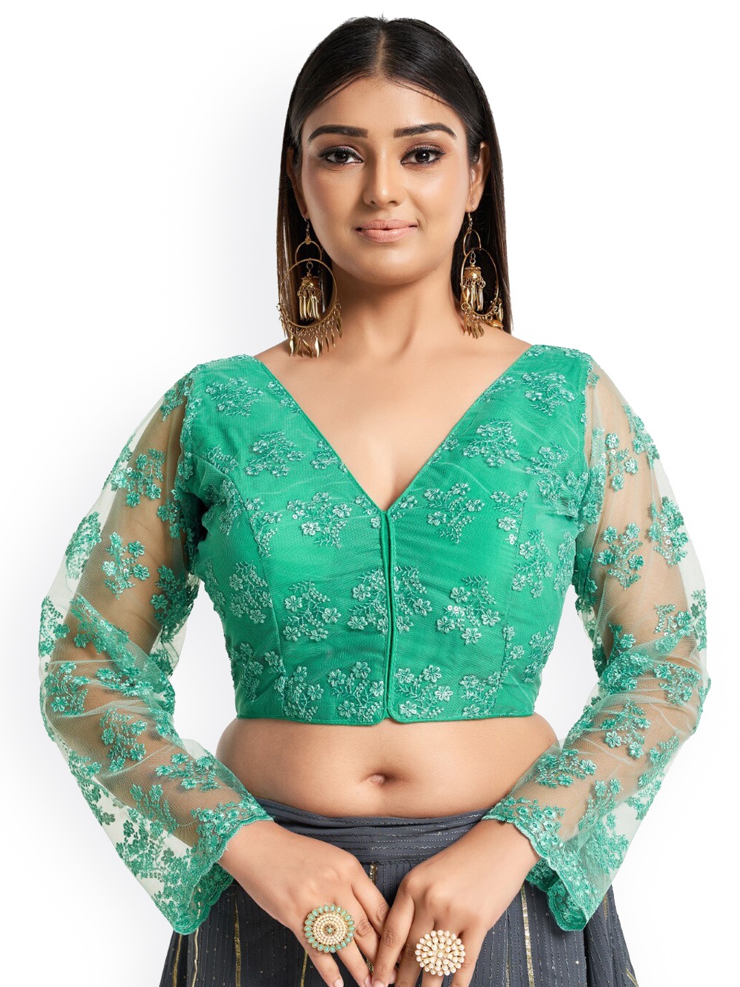 

HIMRISE Embroidered Cotton Saree Blouse, Blue