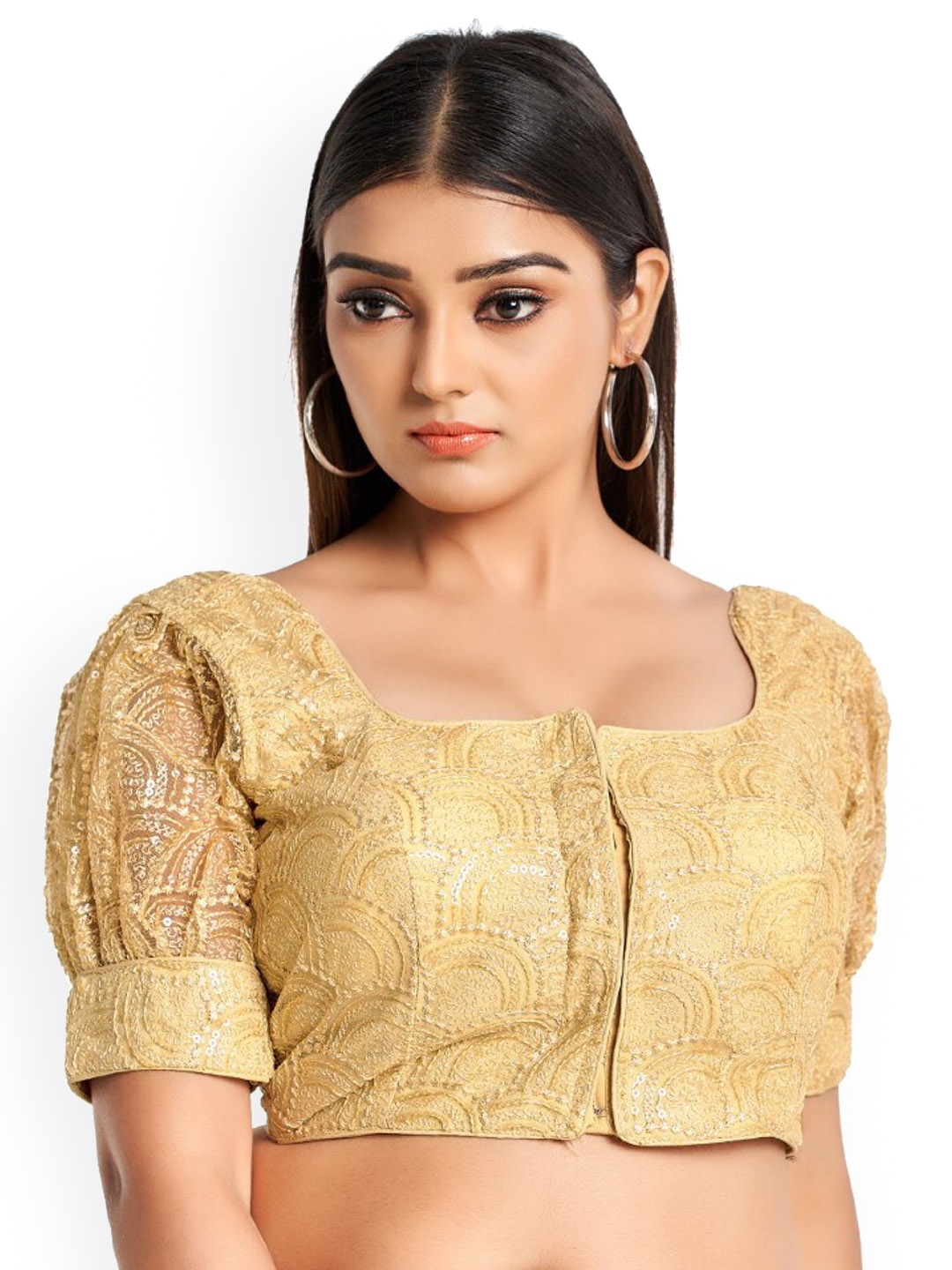 

HIMRISE Embriodered Silk Saree Blouse, Gold