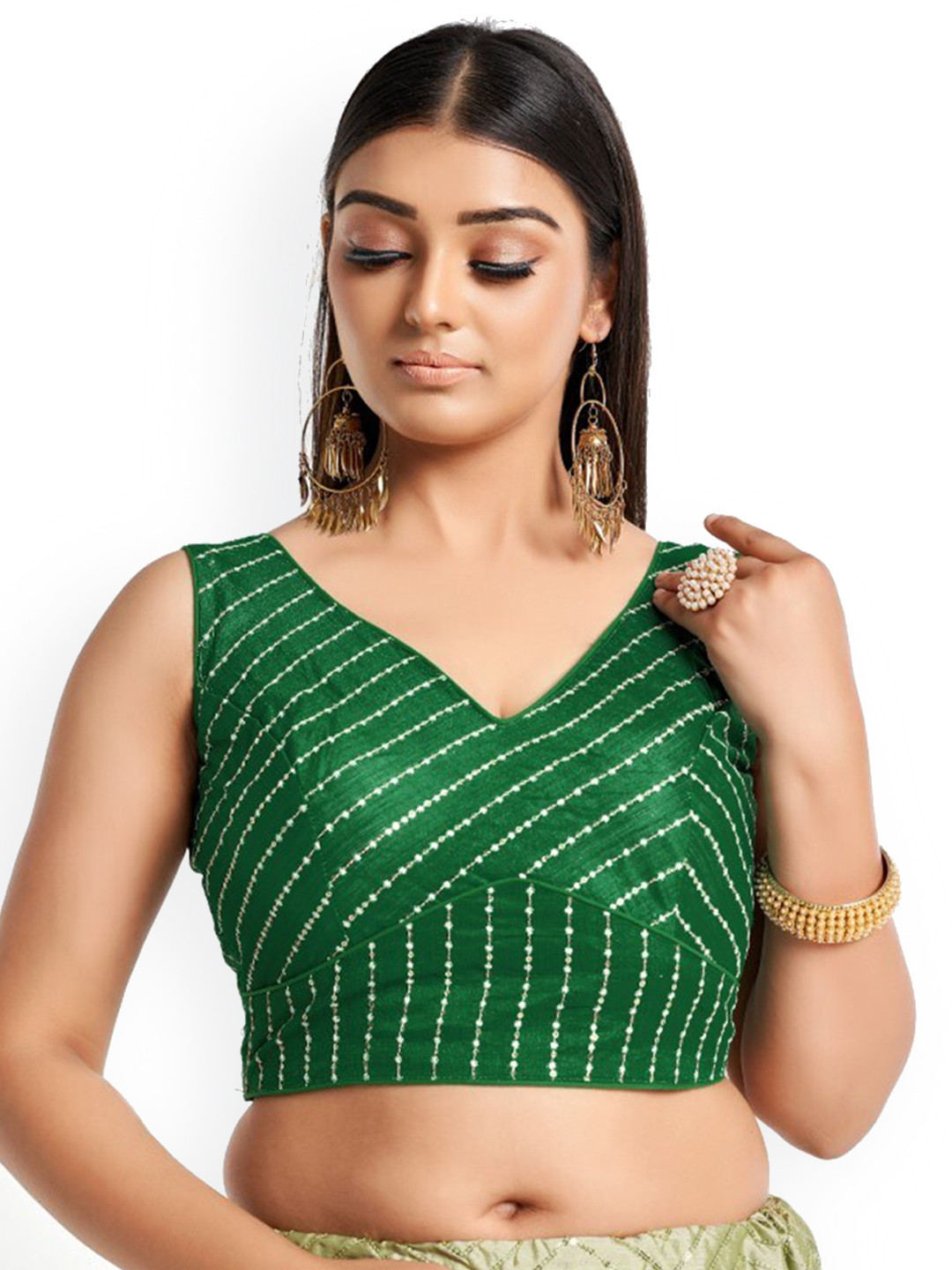 

HIMRISE Embroidered Cotton Saree Blouse, Green