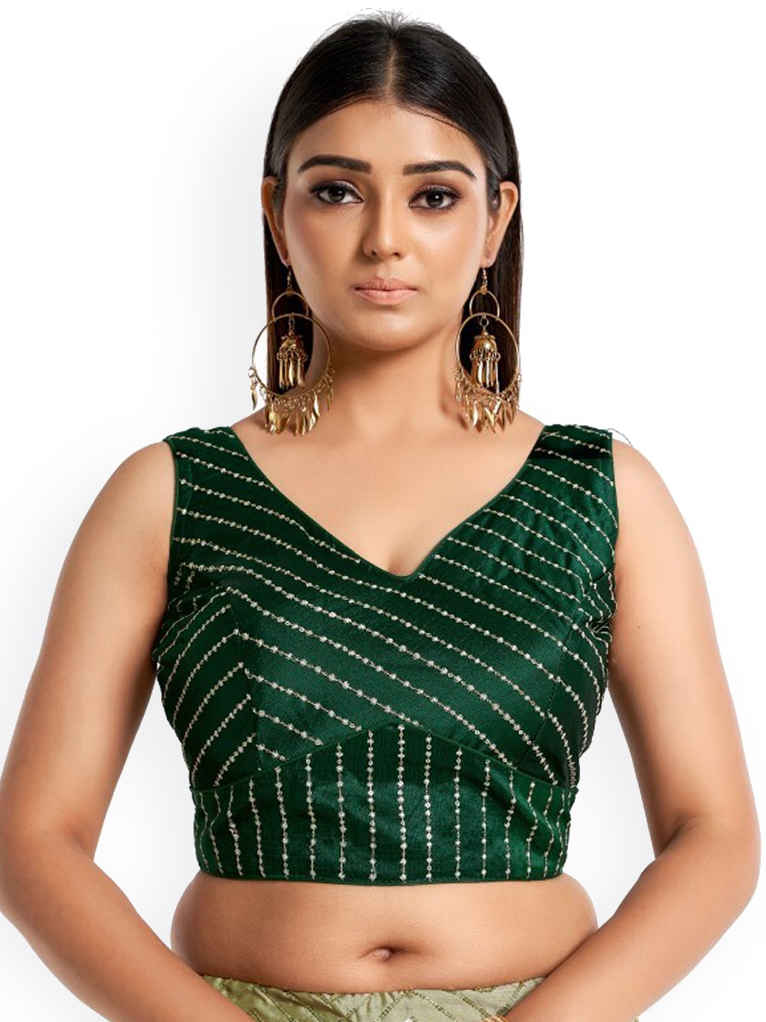 

HIMRISE Embroidered Cotton Saree Blouse, Green