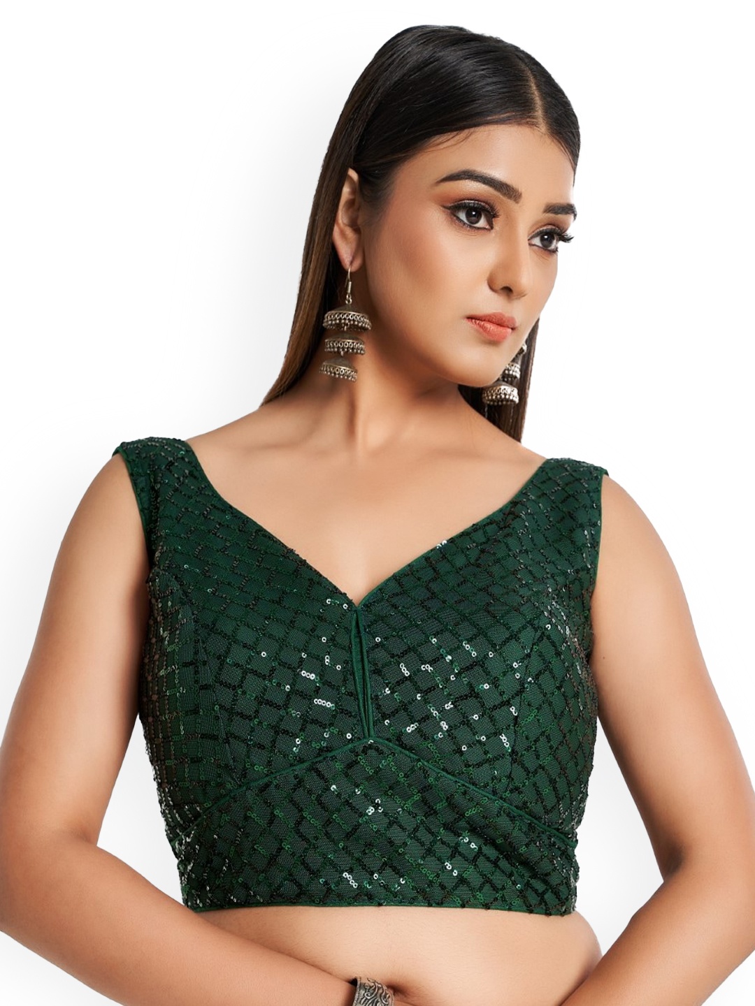 

HIMRISE Embroidered Cotton Saree Blouse, Green