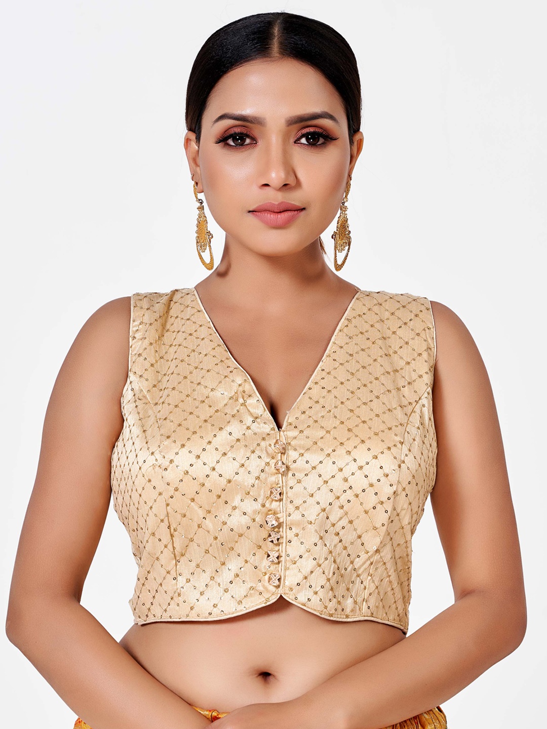 

HIMRISE Embellished Cotton Saree Blouse, Gold