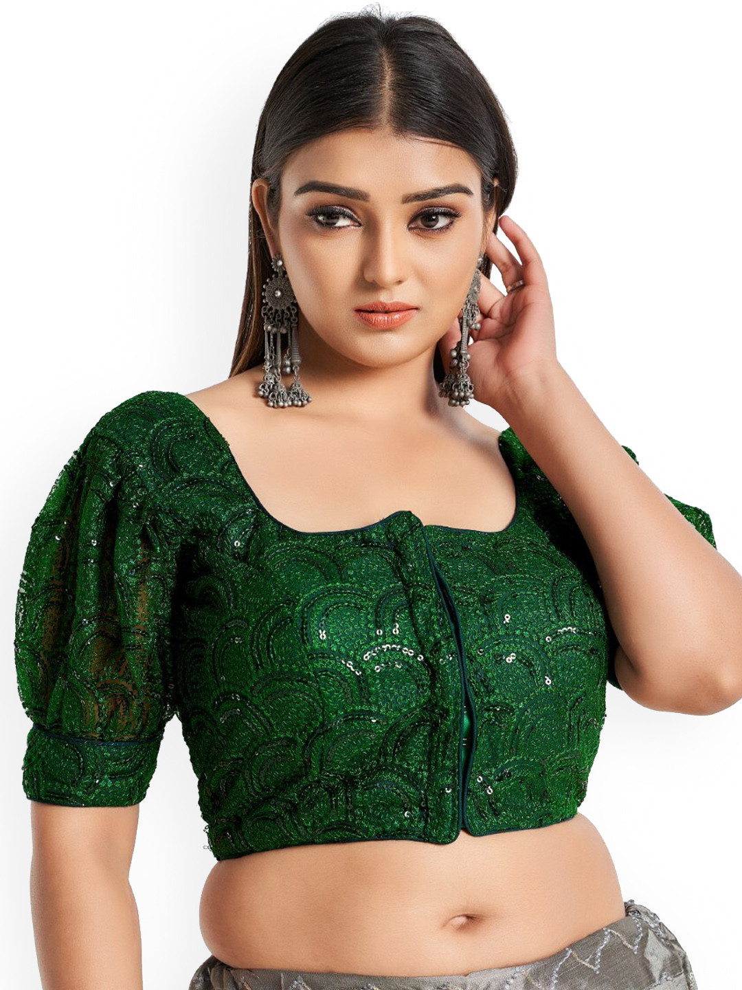 

HIMRISE Embriodered Silk Saree Blouse, Green