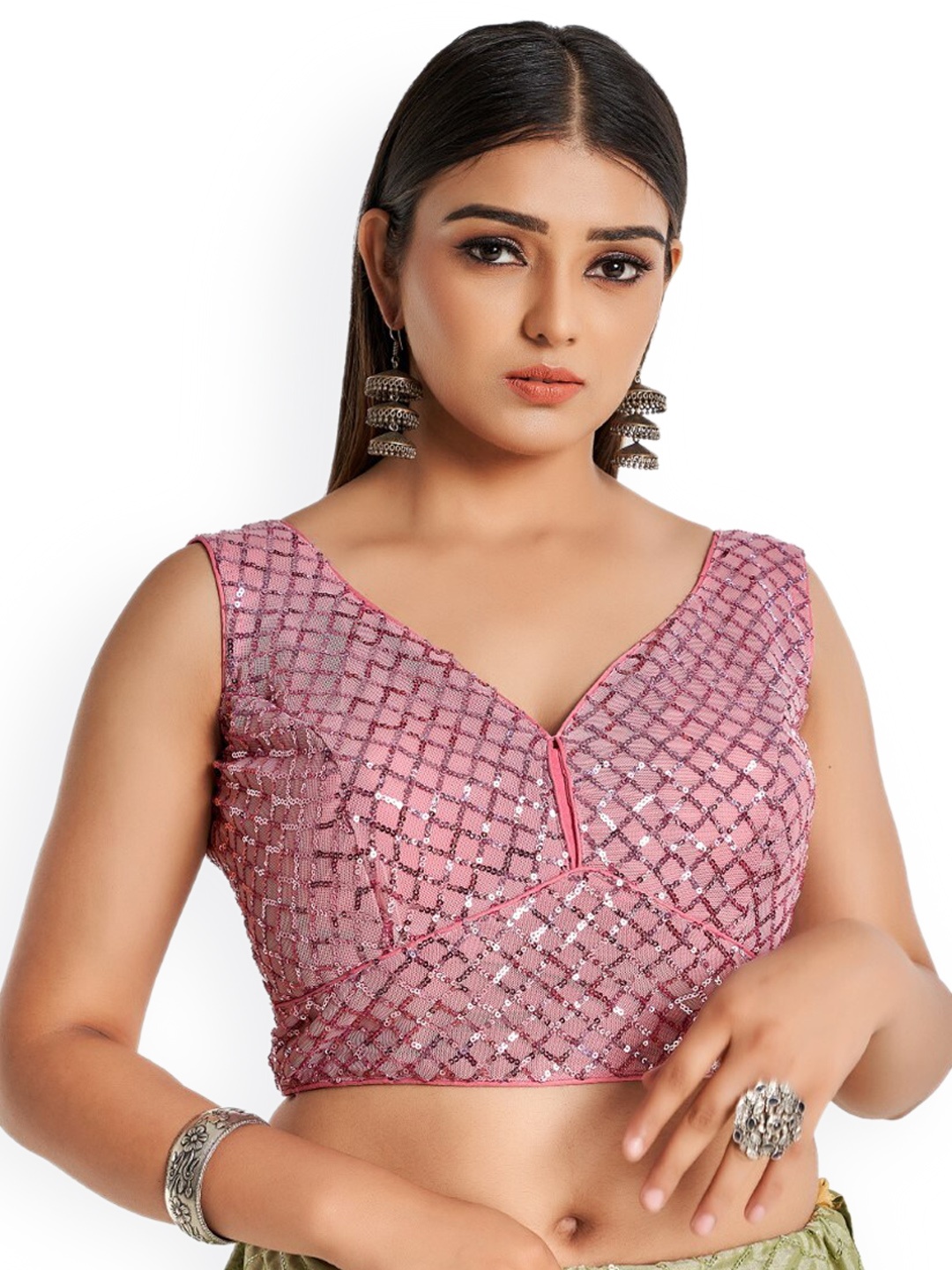 

HIMRISE Women Pink Sequins Work Saree Blouse