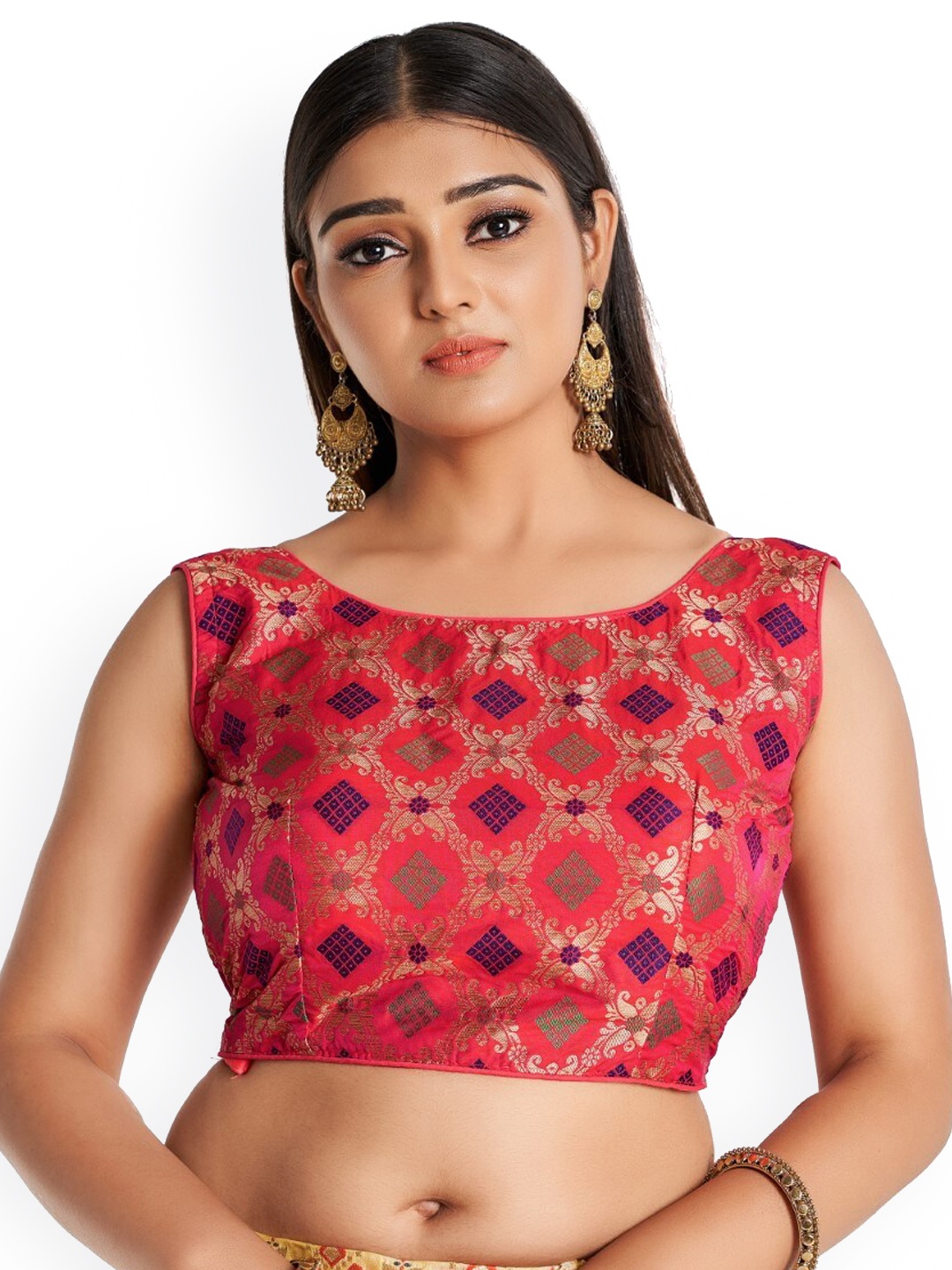 

HIMRISE Embriodered Silk Saree Blouse, Red