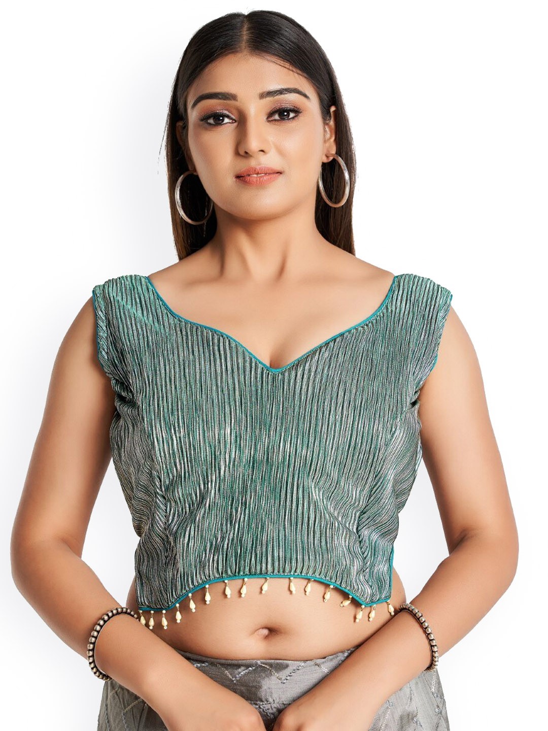 

HIMRISE Plus Size Silk Sleeveless Saree Blouse, Blue