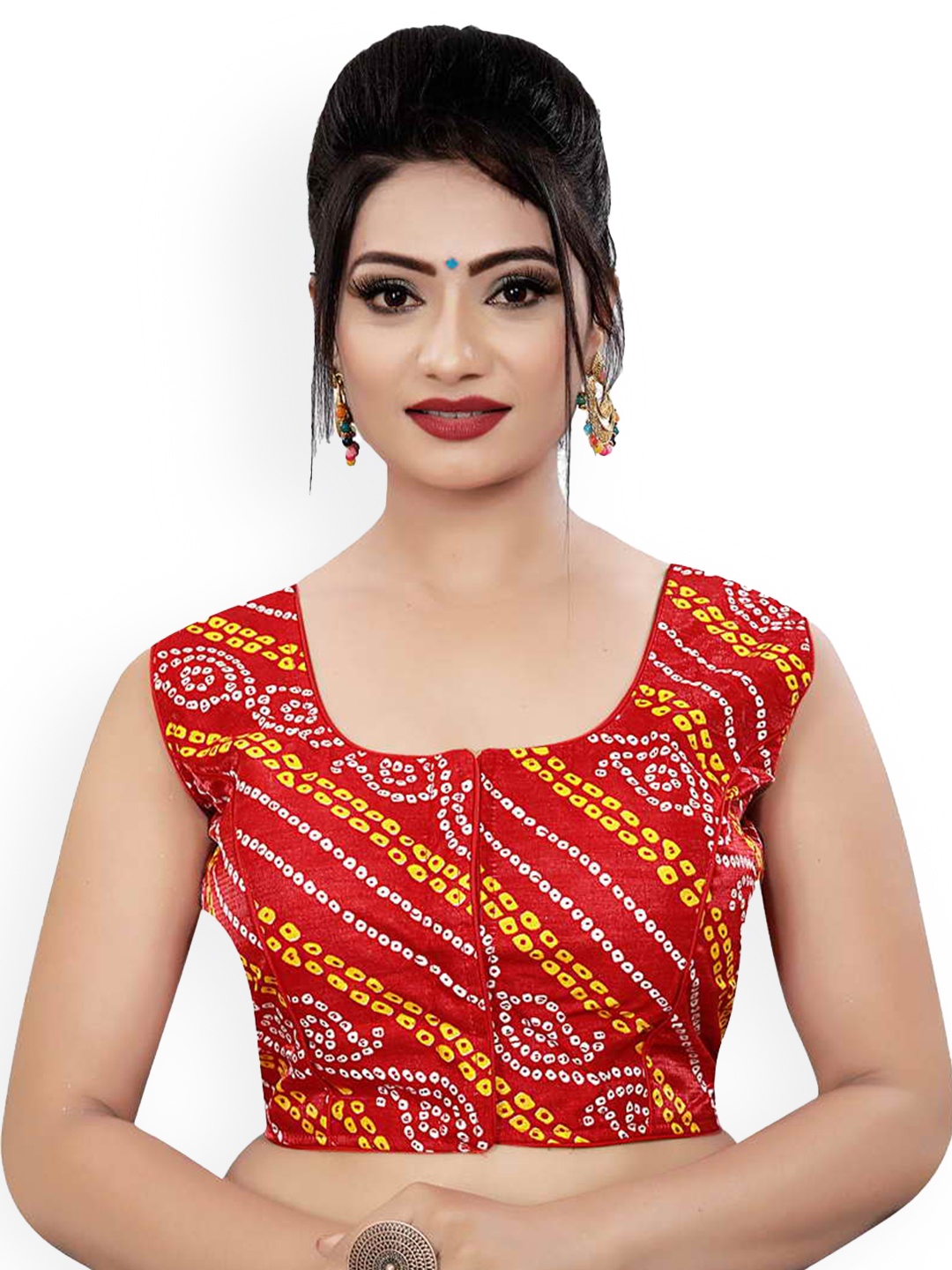 

HIMRISE Plus Size Printed Cotton Saree Blouse, Red