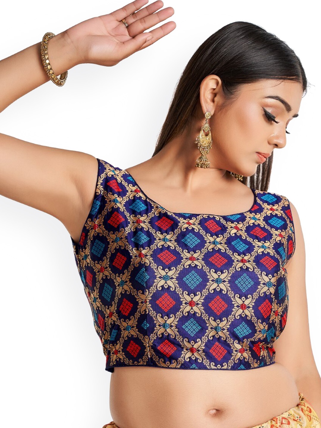 

HIMRISE Plus Size Woven Design Cotton Saree Blouse, Purple