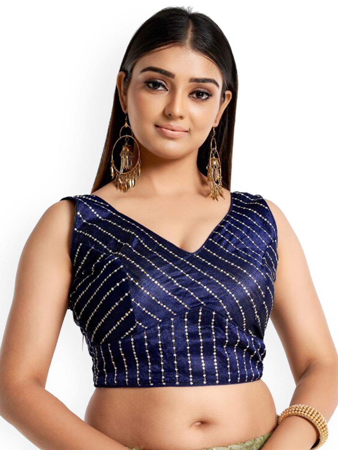 

HIMRISE Embroidered Silk Saree Blouse, Blue