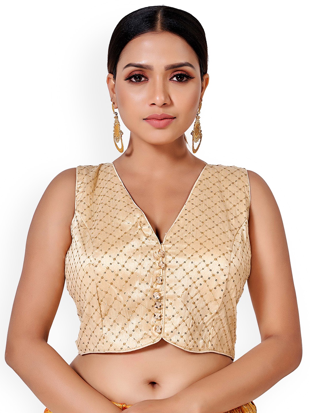 

HIMRISE Plus Size Embroidered Cotton Saree Blouse, Gold