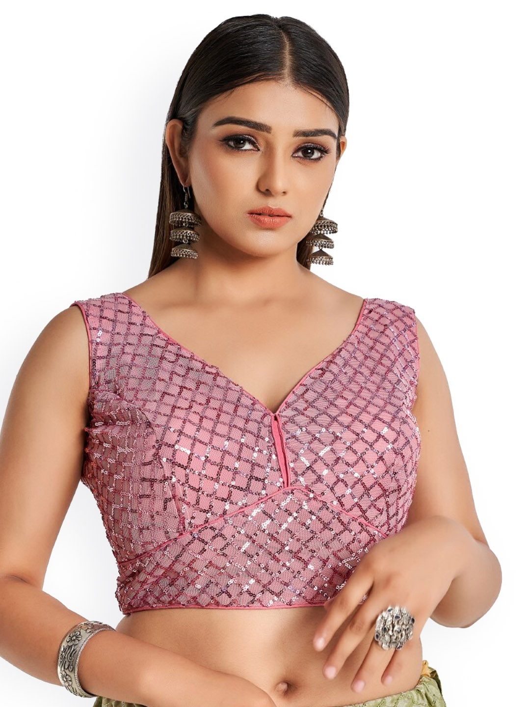 

HIMRISE Self-Designed Sleeveless Cotton Saree Blouse, Pink