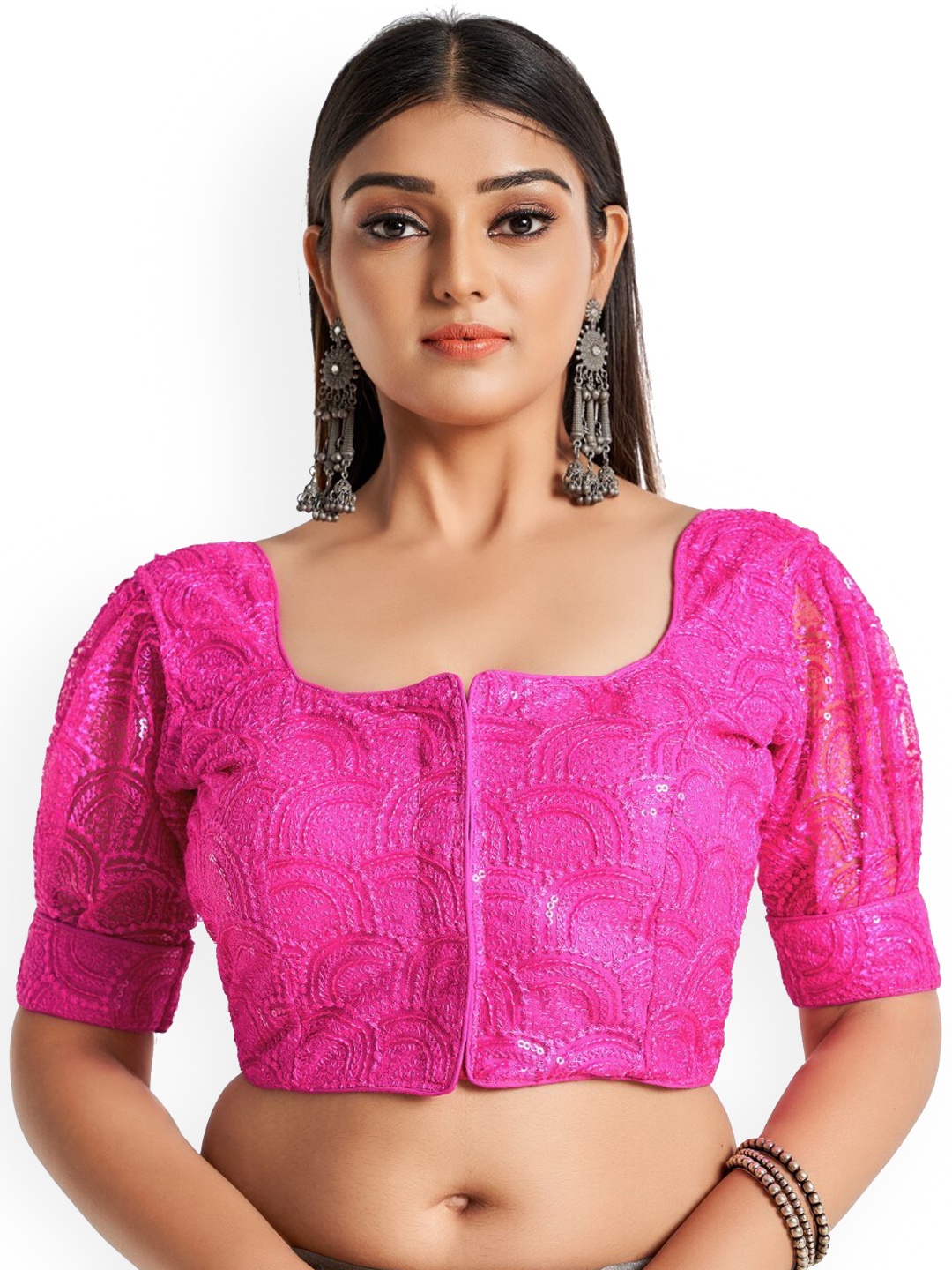 

HIMRISE Plus Size Embroidered Cotton Saree Blouse, Pink