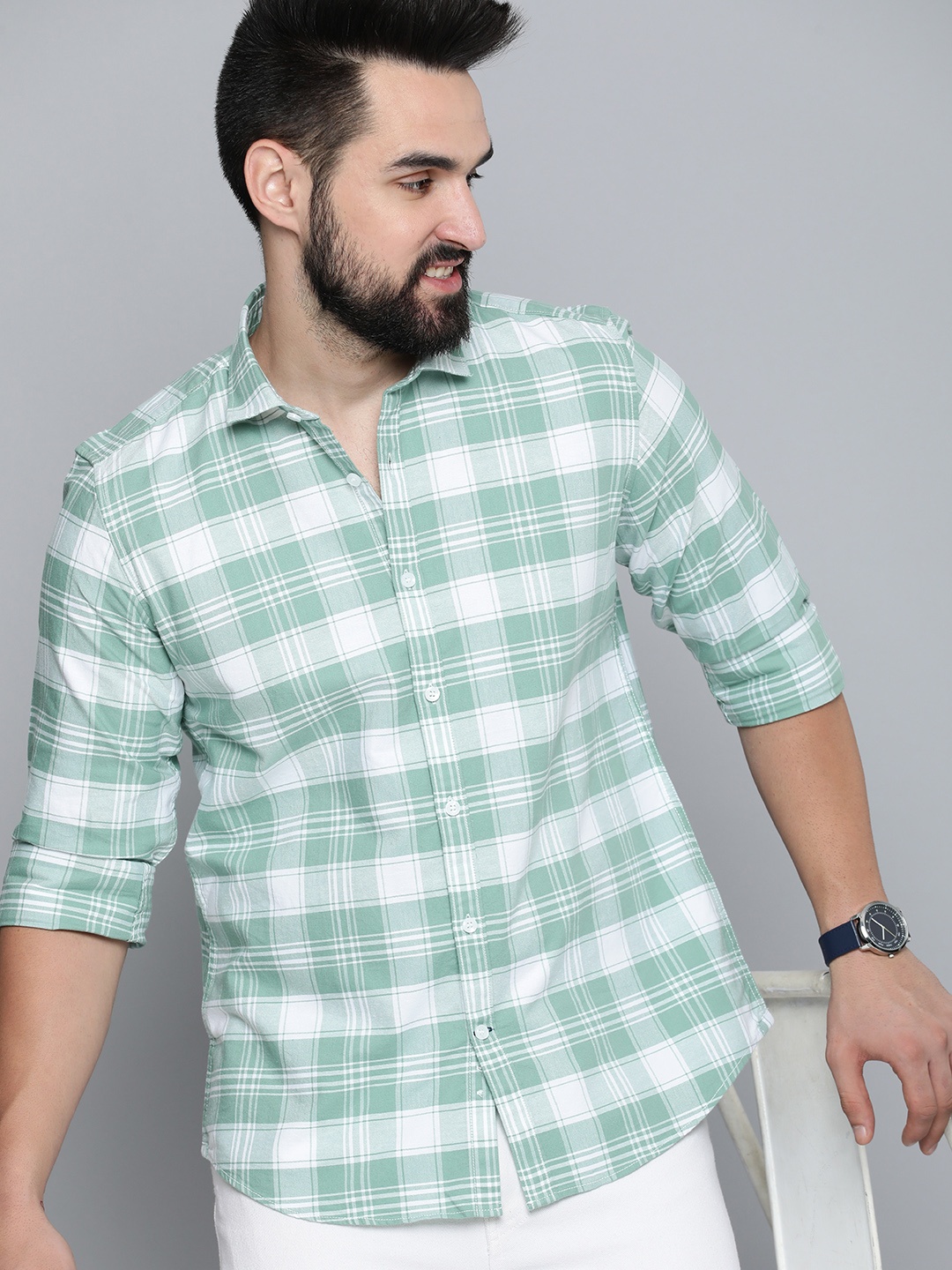 

Mast & Harbour Checked Pure Cotton Casual Shirt, Green