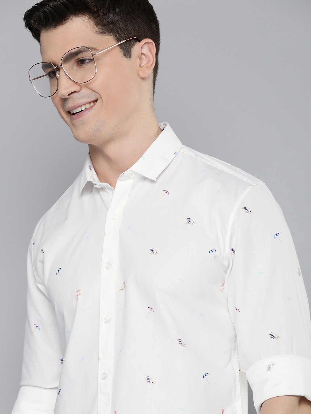 

Mast & Harbour Cutaway Collar Conversational Print Pure Cotton Casual Shirt, White