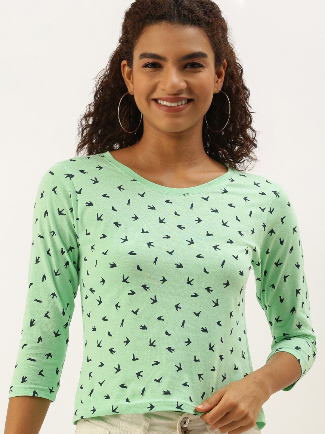 

Kryptic Women Printed Slim Fit Cotton T-shirt, Green