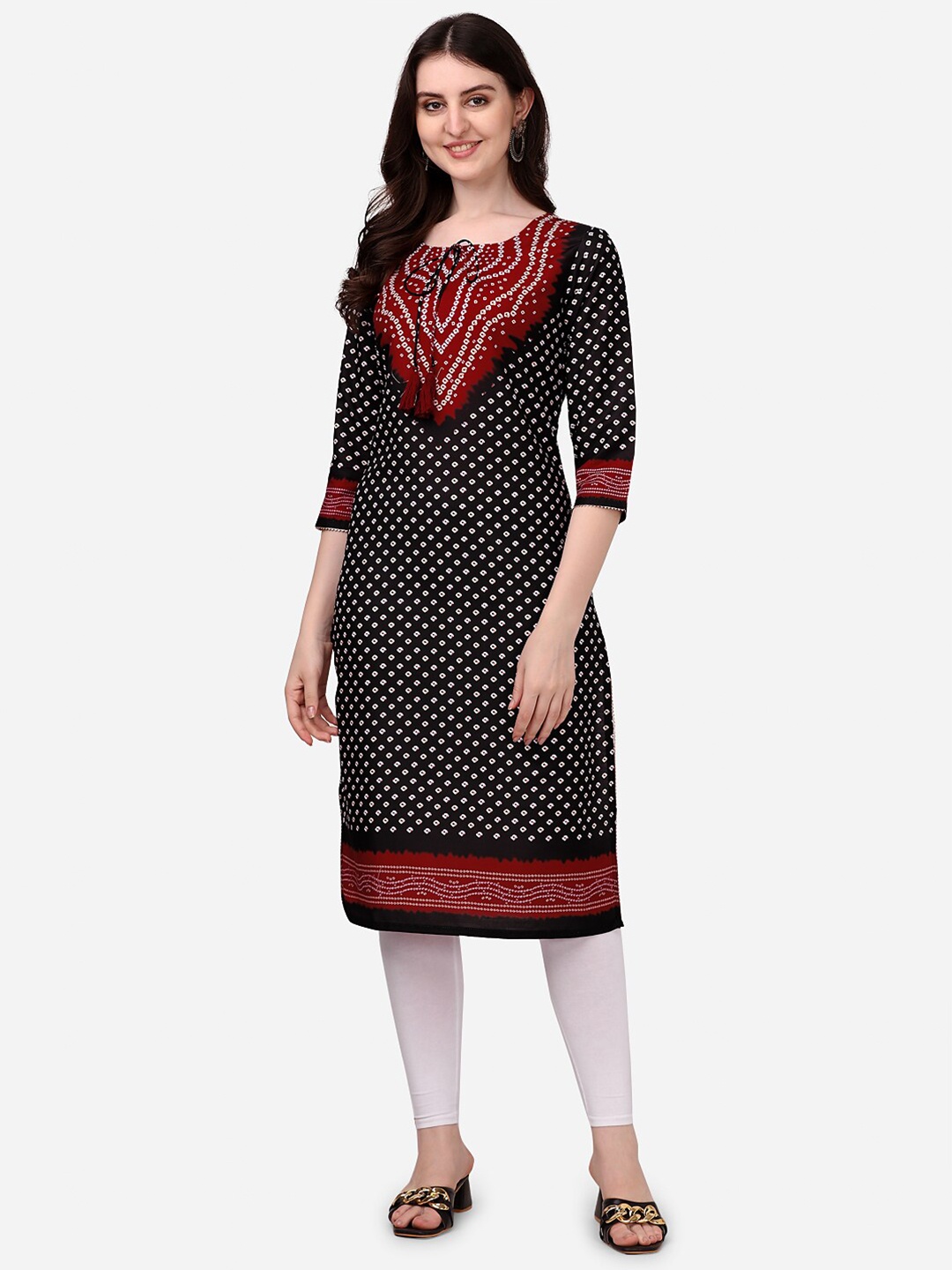 

HERE&NOW Bandhani Printed Kurta, Black