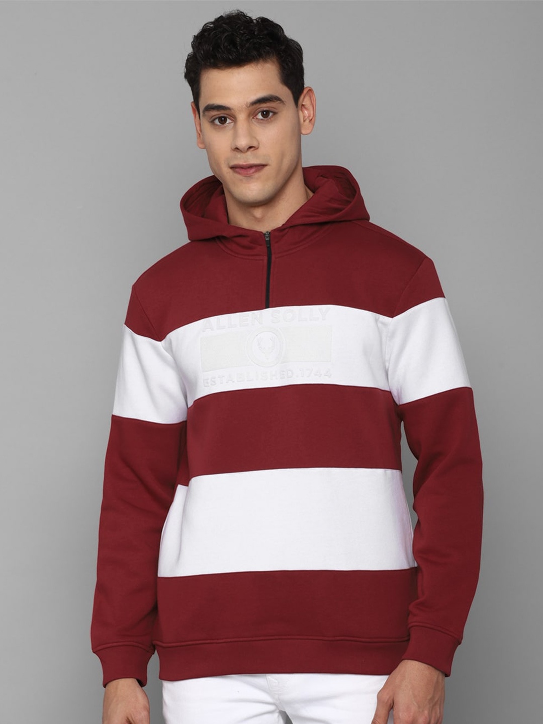 

Allen Solly Men Striped Hooded Cotton Sweatshirt, Maroon