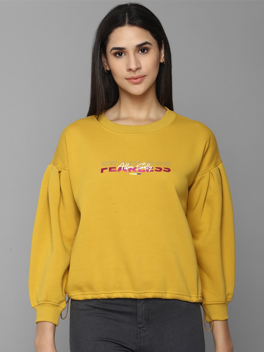 

Allen Solly Woman Printed Puff Sleeve Sweatshirt, Yellow