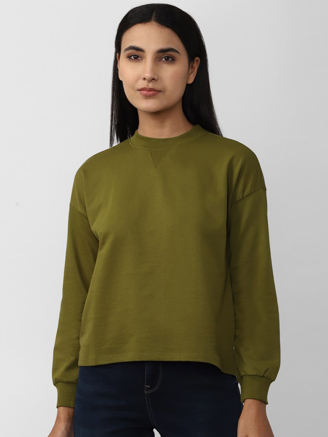 

Van Heusen Woman Round Neck Cotton Sweatshirt, Olive