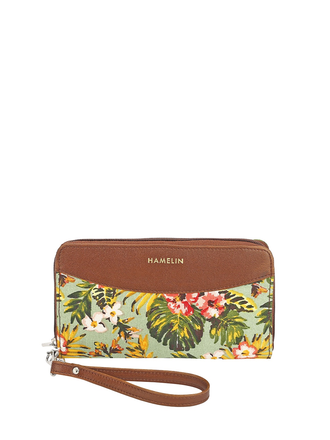 

HAMELIN Women Floral Printed Canvas Zip Around Wallet, Green