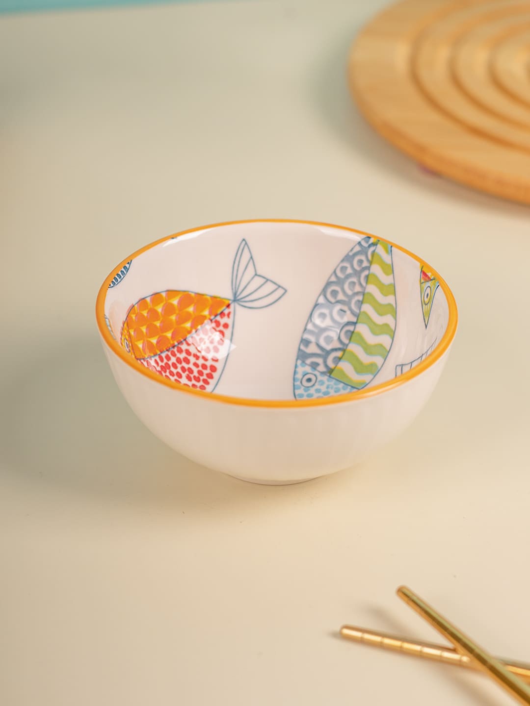 

MARKET99 White & Orange Printed Ceramic Serving Bowl - 200 ml