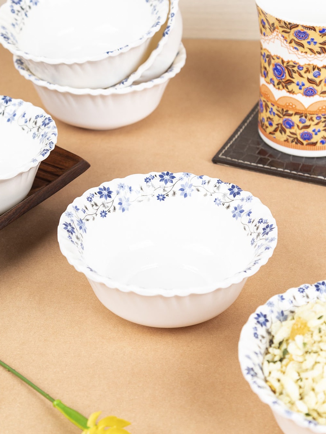 

MARKET99 White & Blue 6 Pieces Printed Melamine Matte Bowls