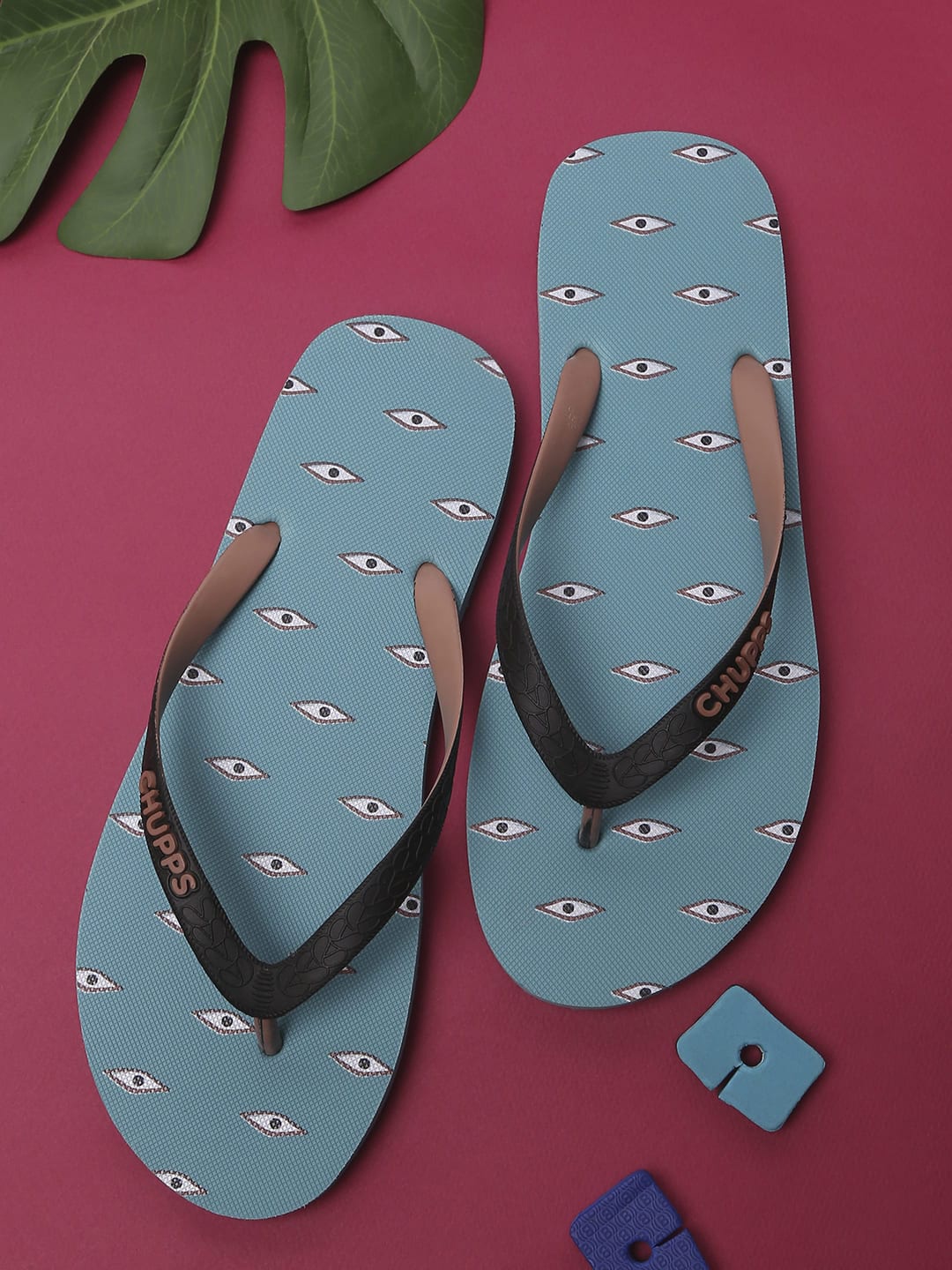 

CHUPPS Men Printed Rubber Thong Flip-Flops, Turquoise blue