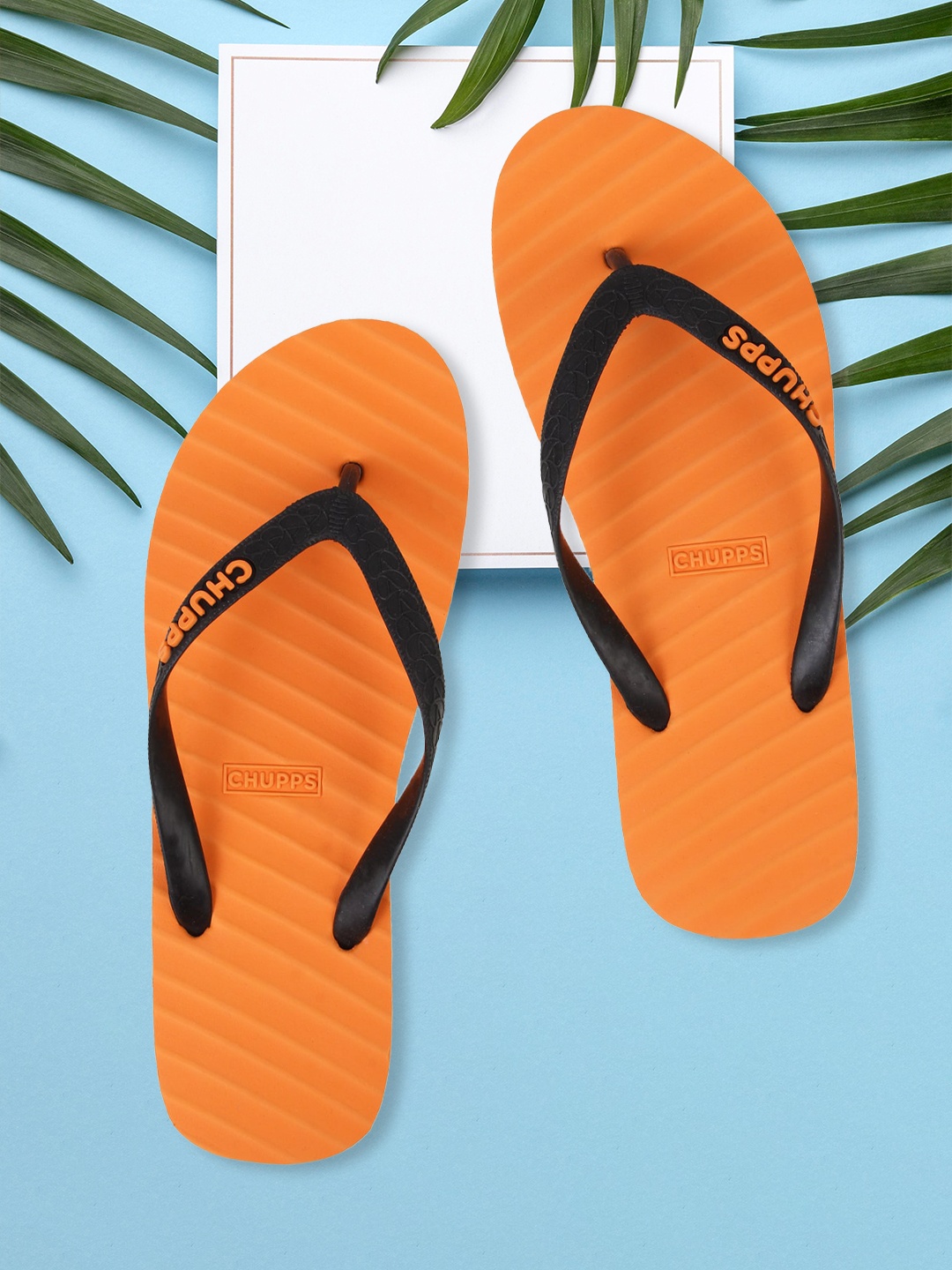 

CHUPPS Men Striped Rubber Thong Flip-Flops, Orange