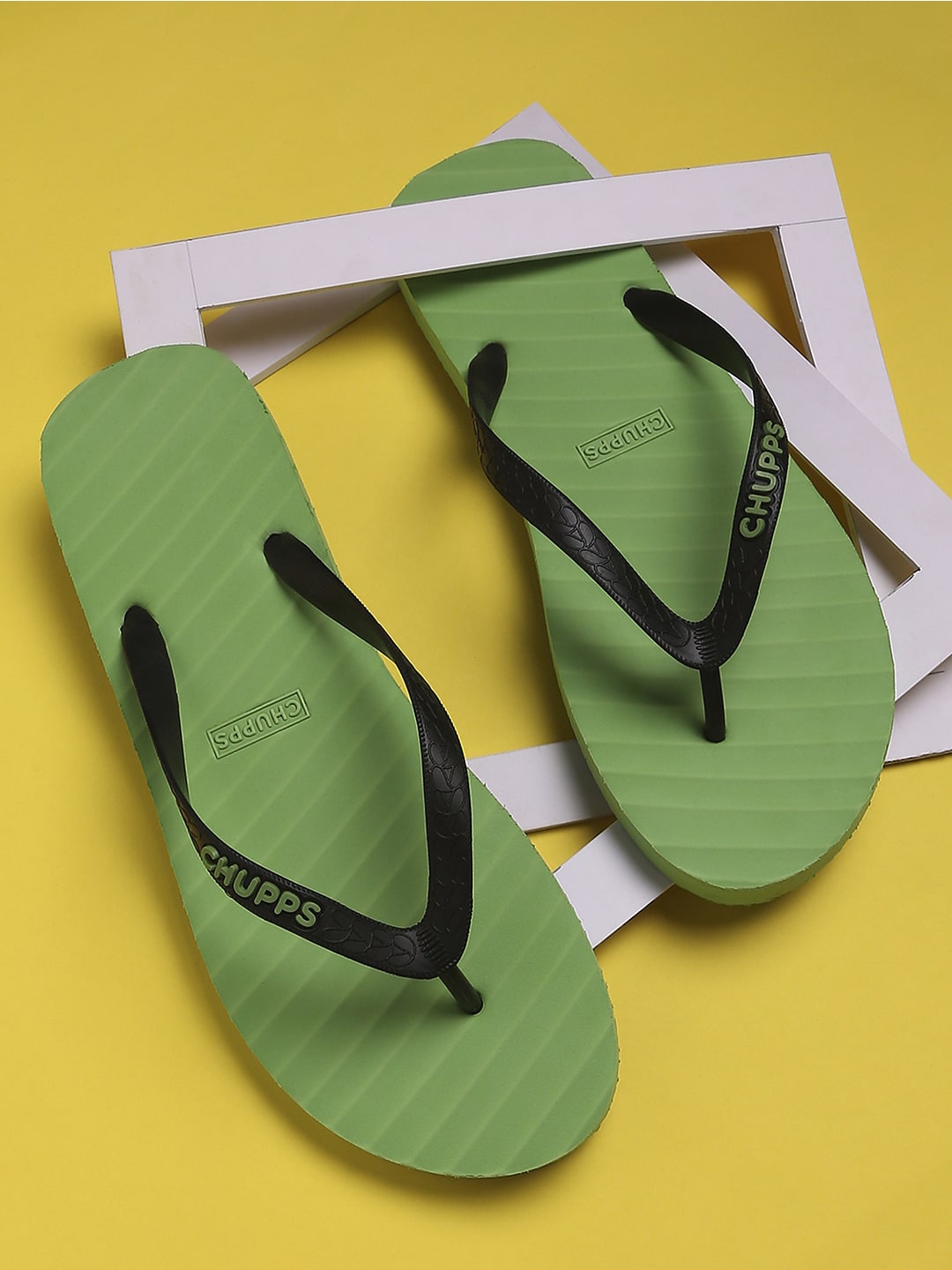

CHUPPS Men Green & Black Striped Rubber Thong Flip-Flops