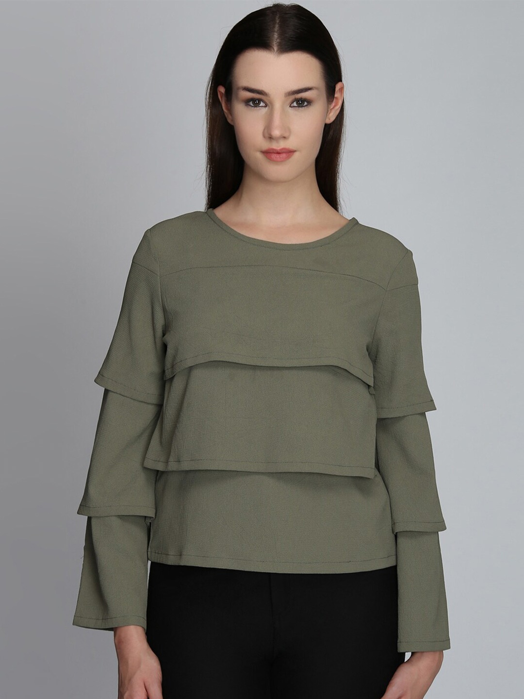 

DODO & MOA Round Neck Georgette Top, Olive