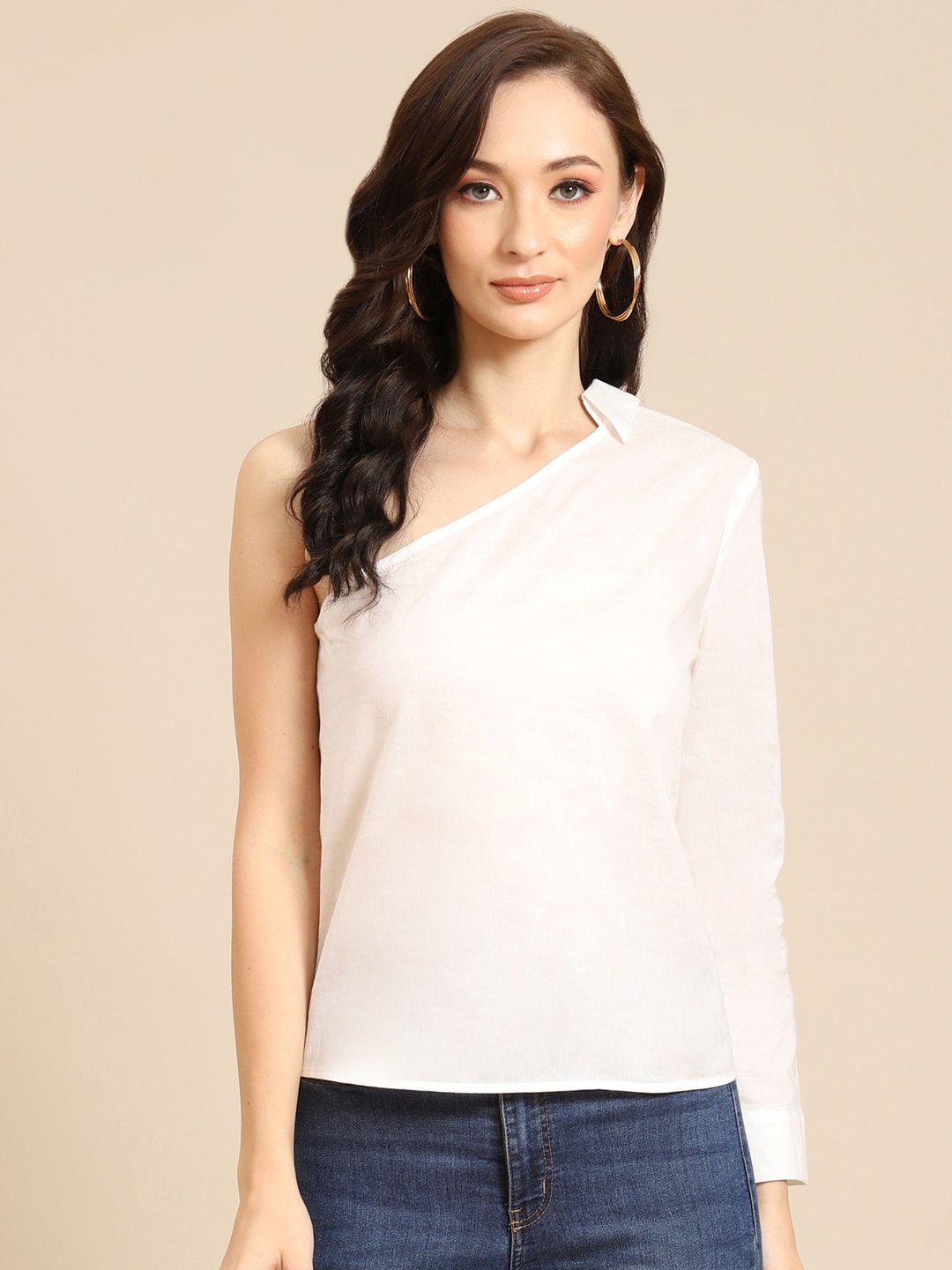 

DODO & MOA Pure Cotton One Shoulder Top, White