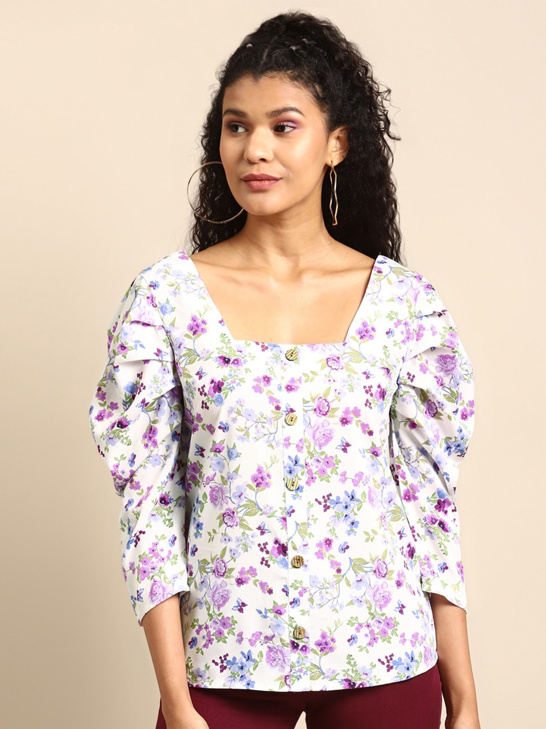 

DODO & MOA Floral Print Crepe Top, White