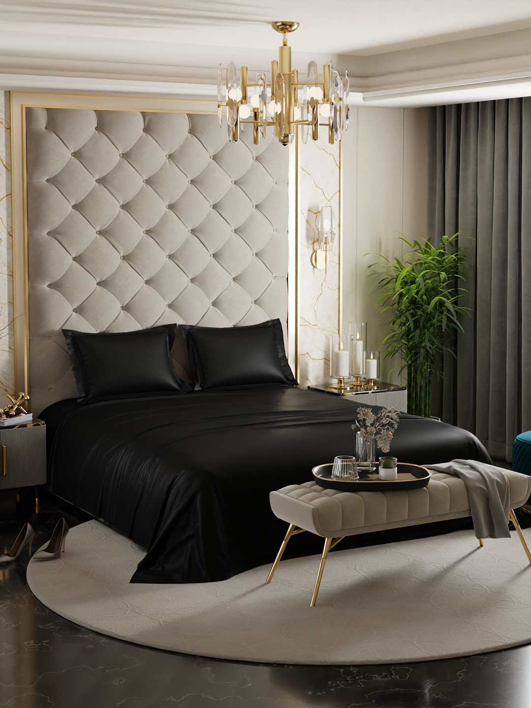 

Stoa Paris Black Date Night Collection King Bedsheet With 2 Pillow Covers