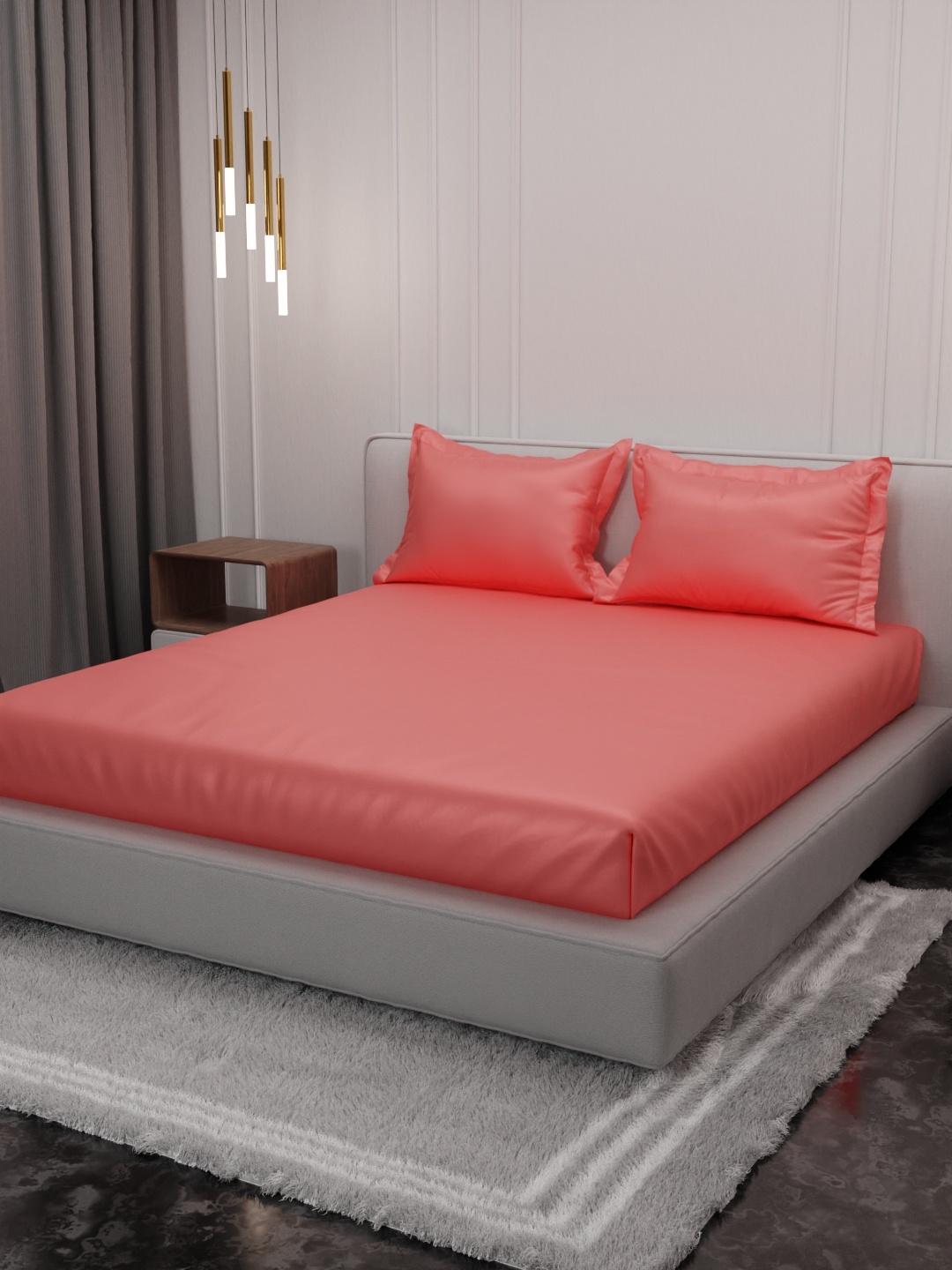 Stoa Paris Date Night Collection Coral 300TC King Bedsheet with 2 Pillow Covers