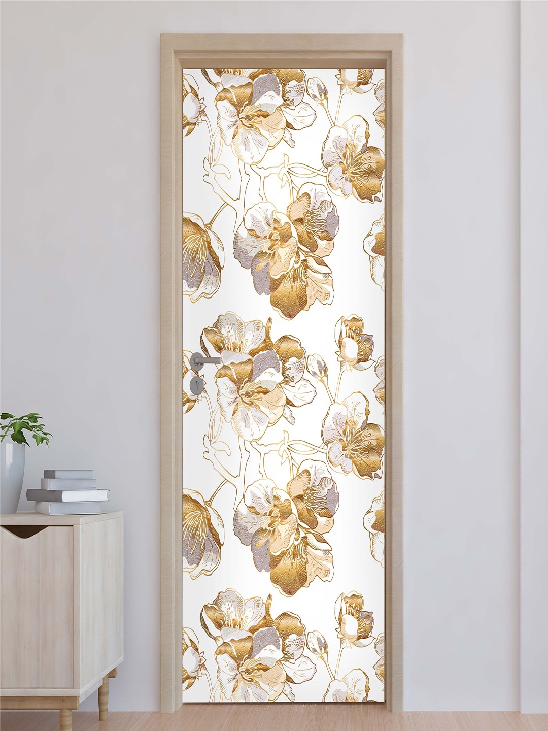 

Asian Paints EzyCR8 White & Gold-Toned Printed Door Mural Stickers