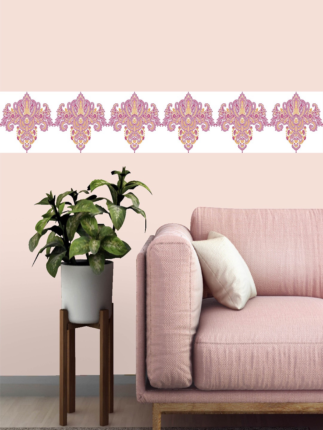 

Asian Paints EzyCR8 White & Pink Printed Wall Border Stickers