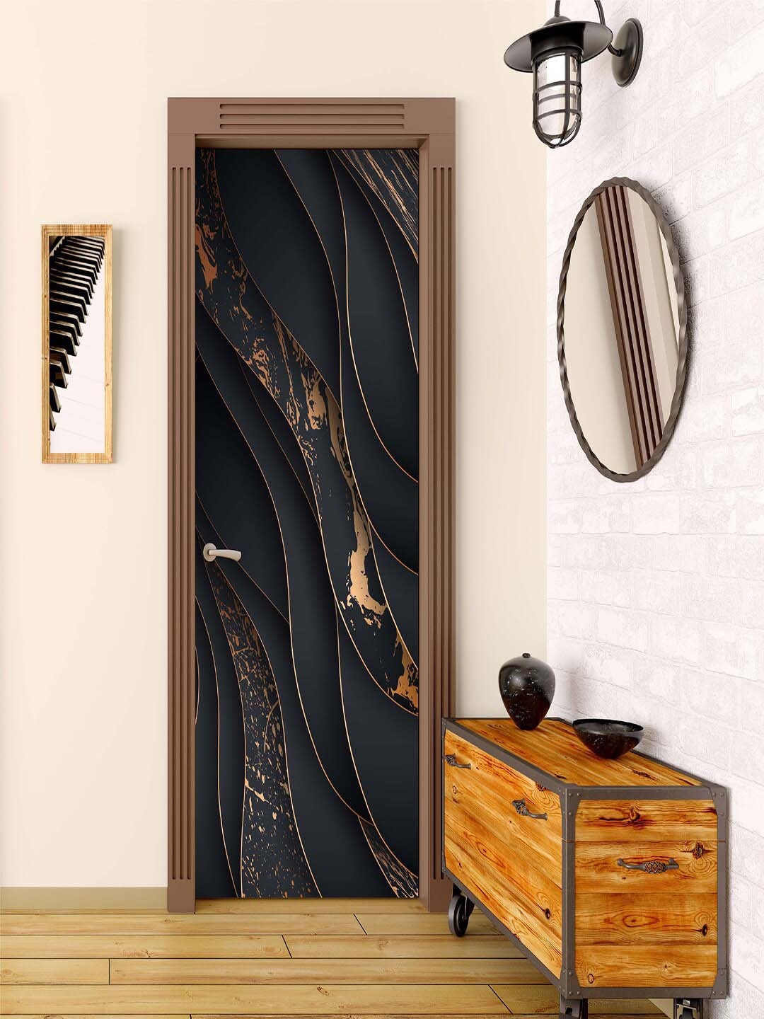 

Asian Paints EzyCR8 Black & Gold-Toned Printed Door Mural Stickers