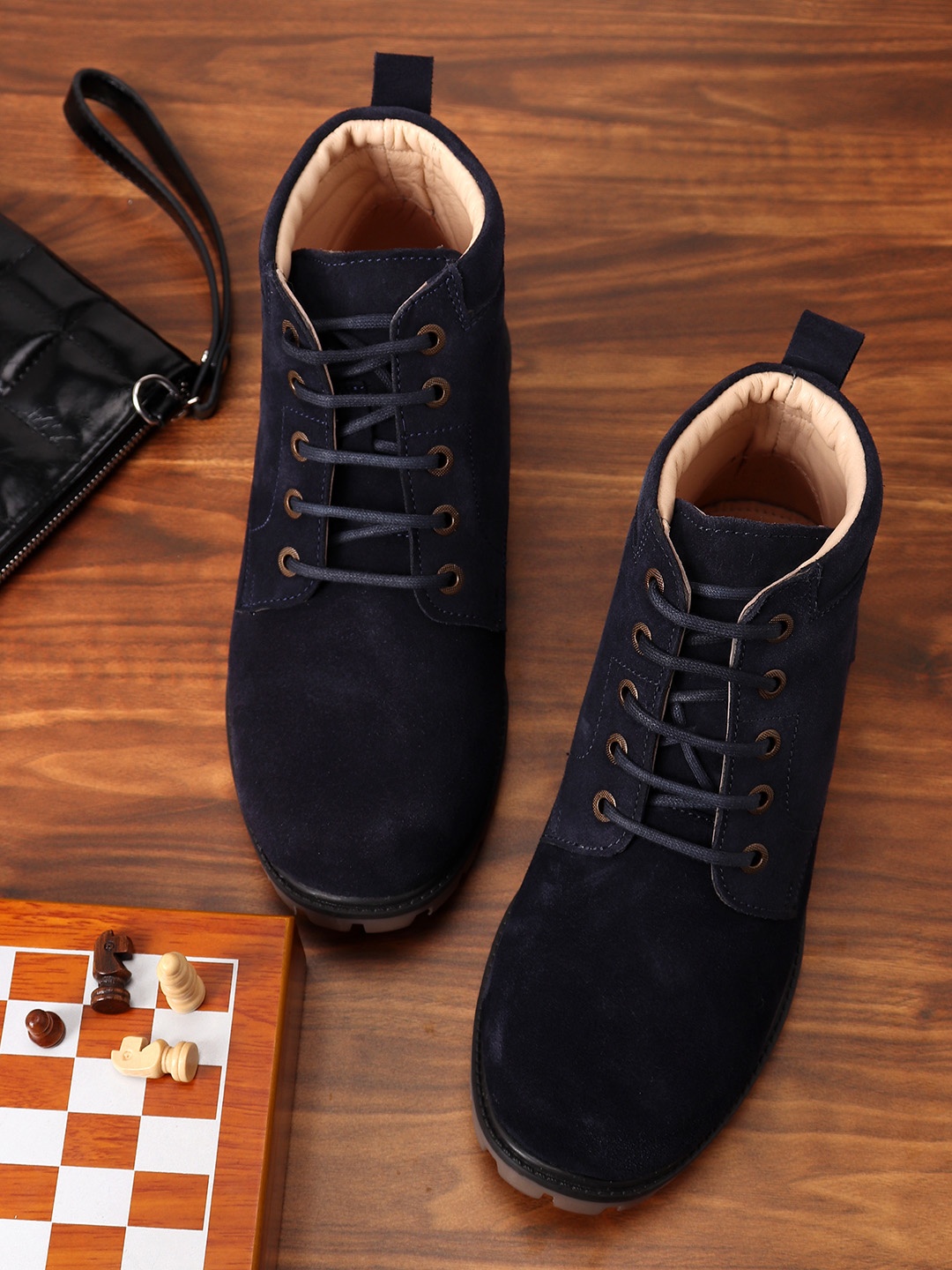 

LOUIS STITCH Men High-Top Flat Biker Boots, Blue