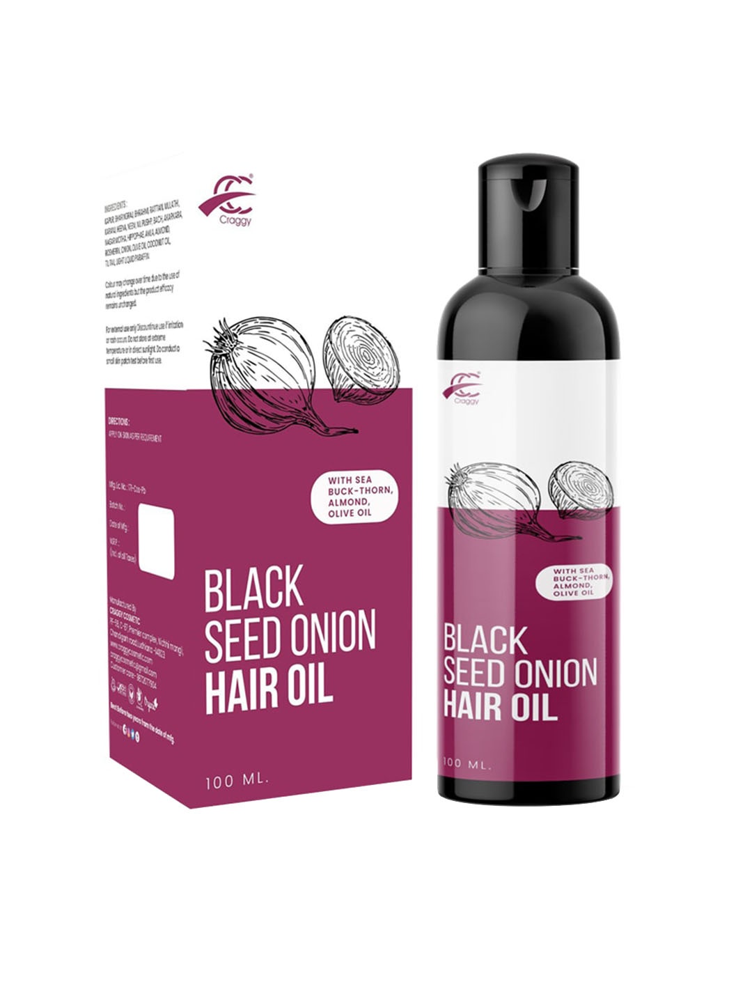 

Craggy Cosmetic Black Seed Onion Hair Oil with Sea Buckthorn & Almond - 100 ml, Purple